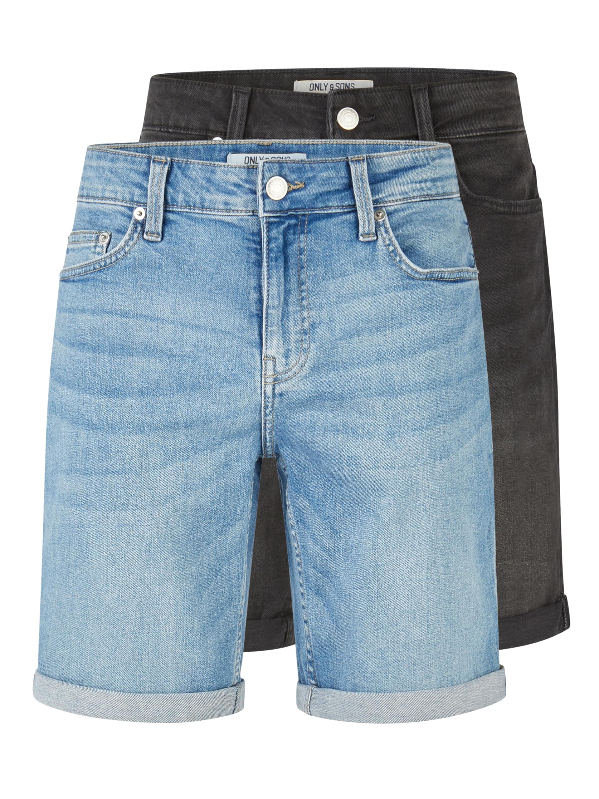 Only & Sons Kurze Jeans Herren ONSPLY 2er Pack Regular Fit Shorts Basic Hose Denim Bermuda Sommerhose Einfarbig Schwarz Blau S M L XL XXL