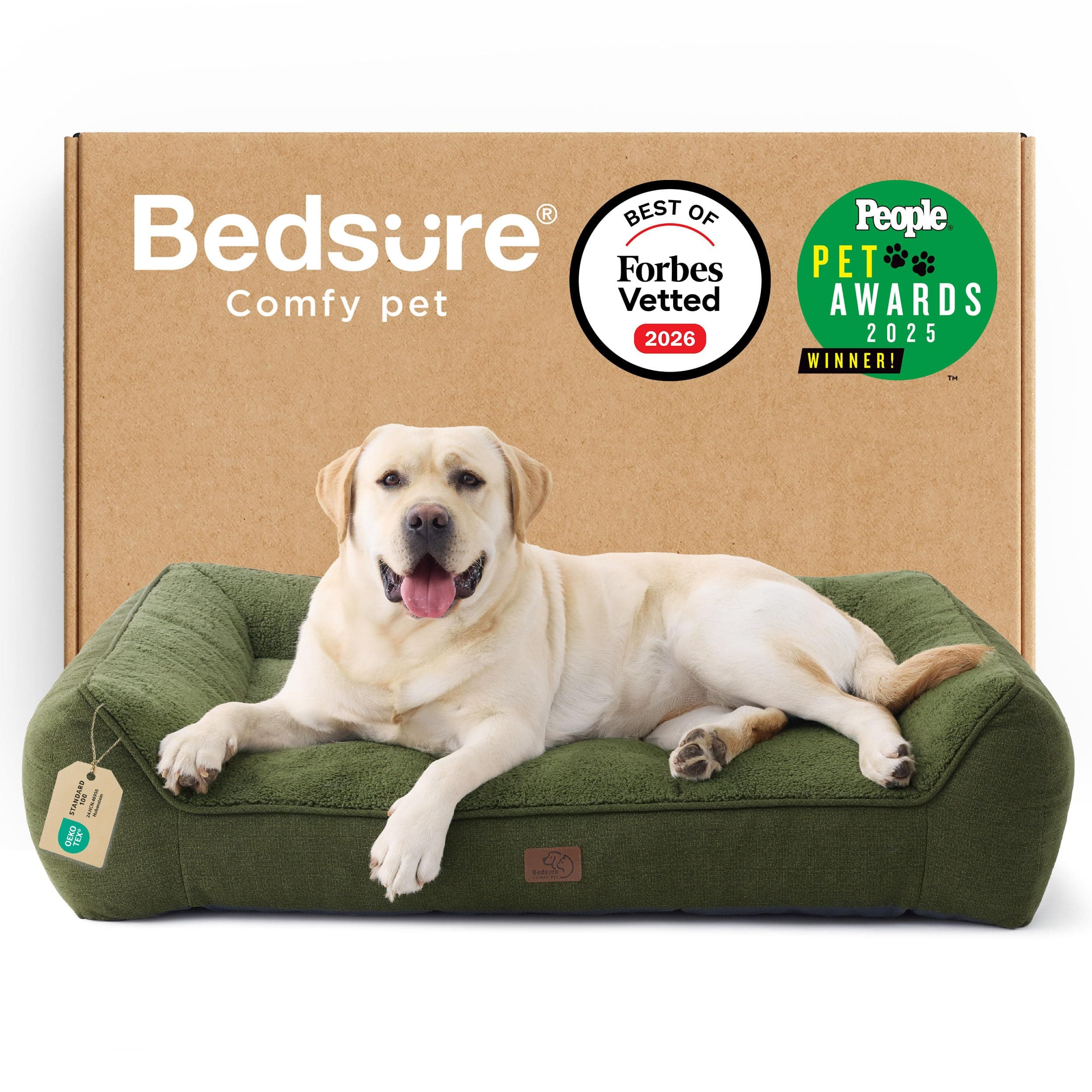 BEDSURE waschbares Hundebett Grosse Hunde - 114x81cm extra Dicke unterstützende Hundesofa mit wasserdichter Hülle, rutschfest Hundekorb große mit weichem plüsch Sherpa,dunkelgrün
