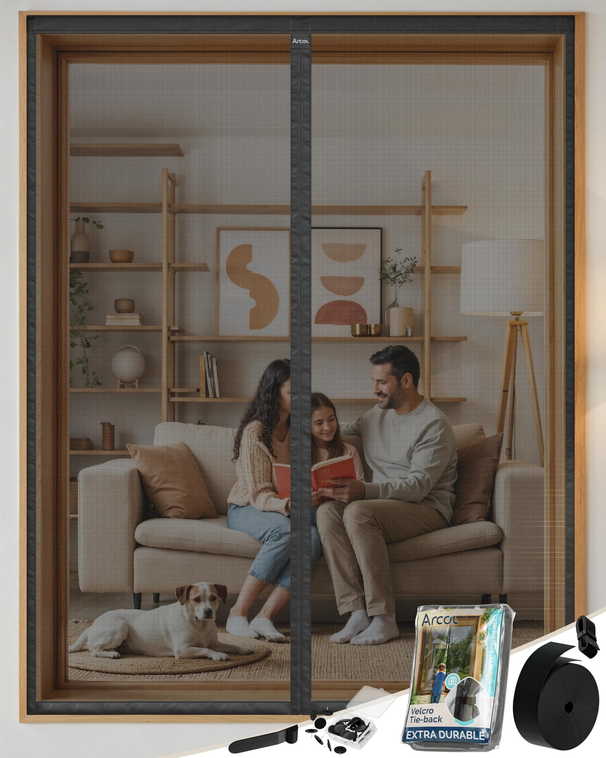 ARCOL Zanzariera Magnetica Finestra 100x150 cm in Fibra di Vetro – Stop Zanzare in 3 Min., Rete Ultra-Fine Anti-Insetti, Chiusura Automatica con Magneti e Pesi, Nastro a Strappo Extra-Largo (Nero)