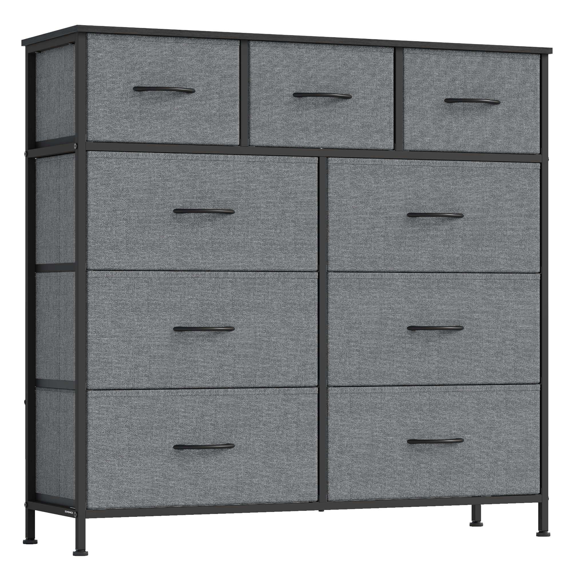 SONGMICS BELLAH Colección -Cmoda, con 9 Cajones para Dormitorio, Mueble de Amacenaje, Acero, para Dormitorio, Armario, Recbidor y Salon, Gris Pizarra LGS324G101