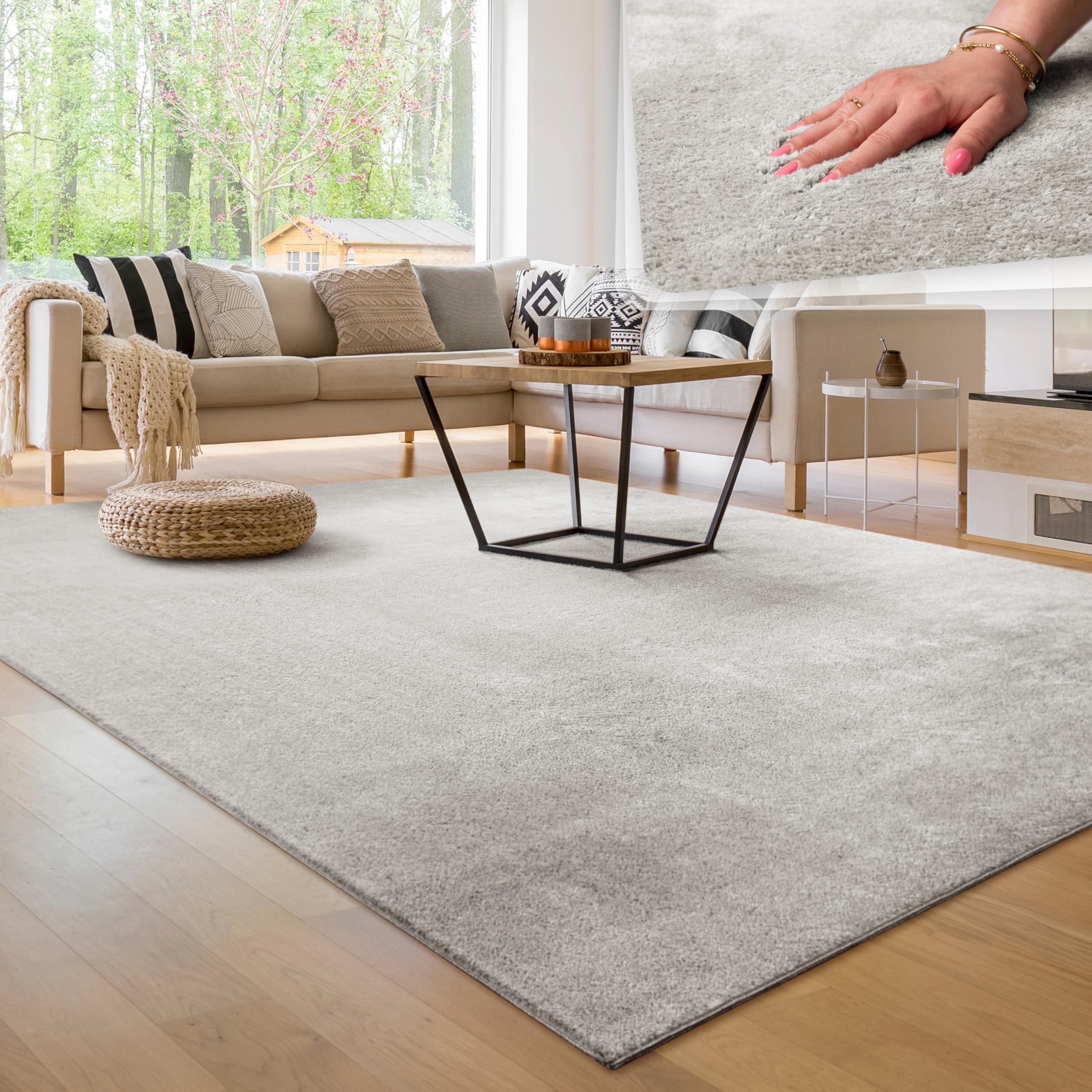 Paco Home Tapis Salon Moelleux Ultra Doux à Poils Courts - Antidérapant, Lavable, Confort Idéal pour Salon et Chambre, Dimension:300x400 cm, Couleur:Argent