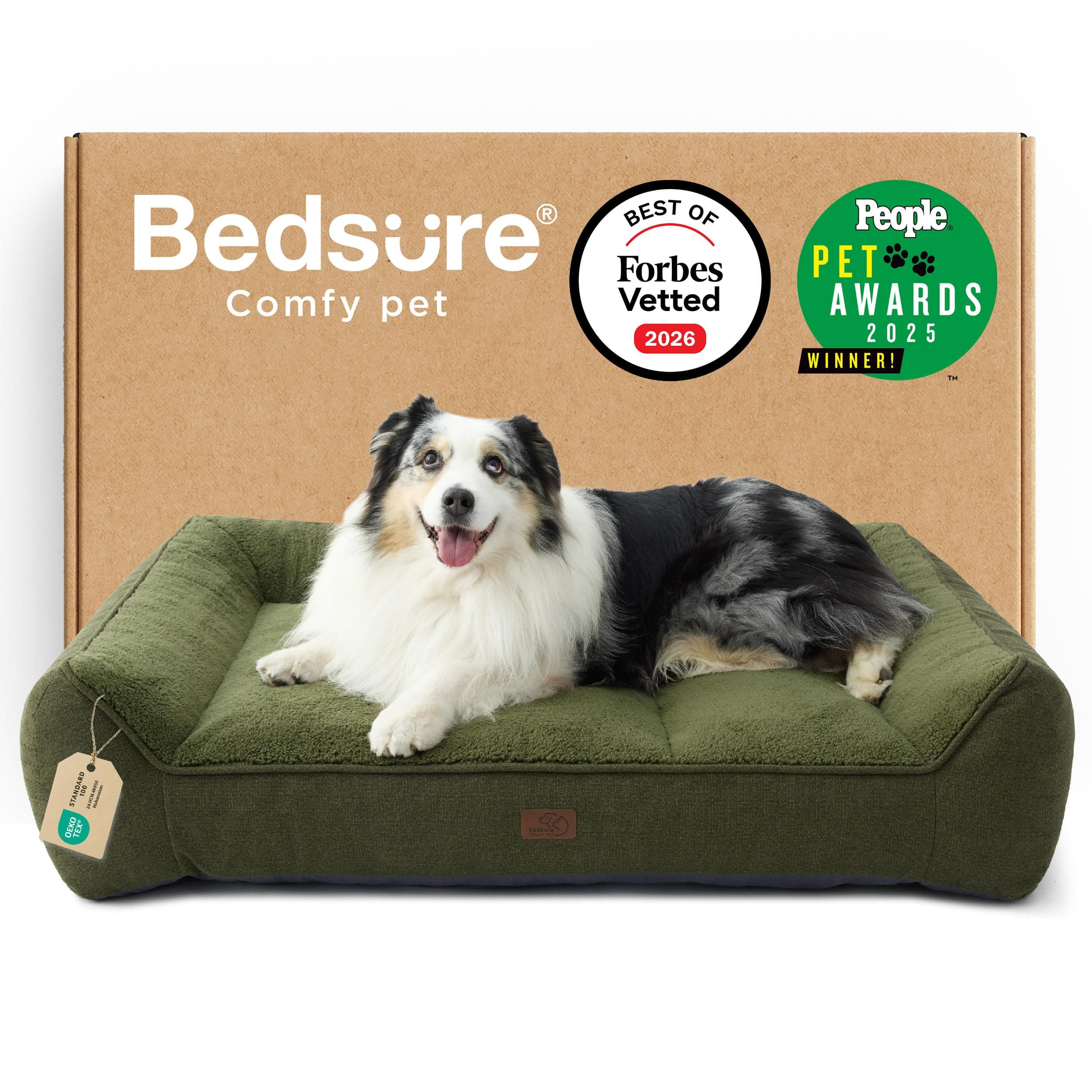 BEDSURE waschbares Hundebett Grosse Hunde - 106x76cm extra Dicke unterstützende Hundesofa mit wasserdichter Hülle, rutschfest Hundekorb große mit weichem plüsch Sherpa,dunkelgrün