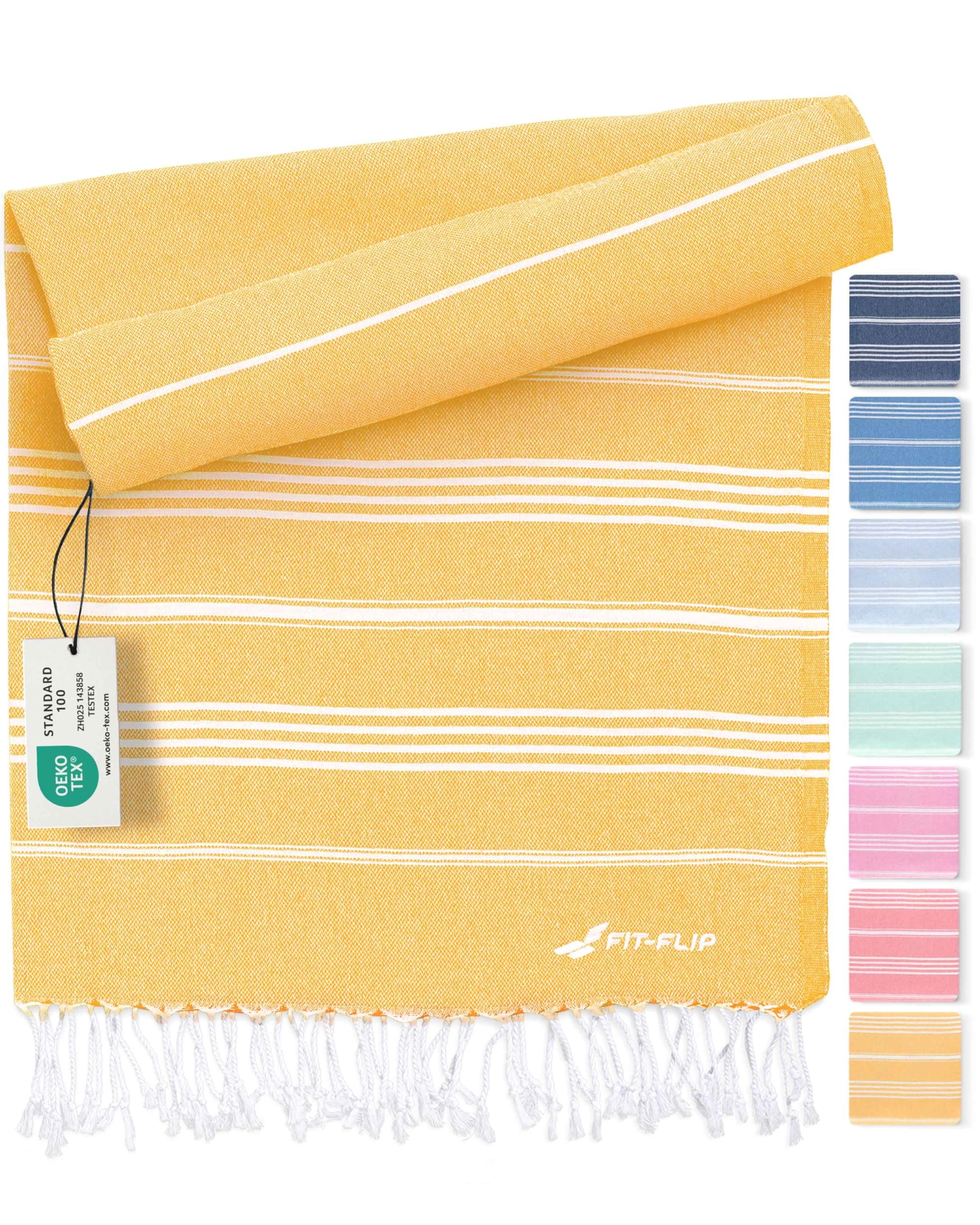 Fit-Flip Toallas Playa Hammam – Pareos Grandes de algodón 100% – Toalla Pareo compacta, Gigante y Secado rápido – Fouta XL Absorbente – Ideal para Piscina - Miel - 100x200cm Sultan