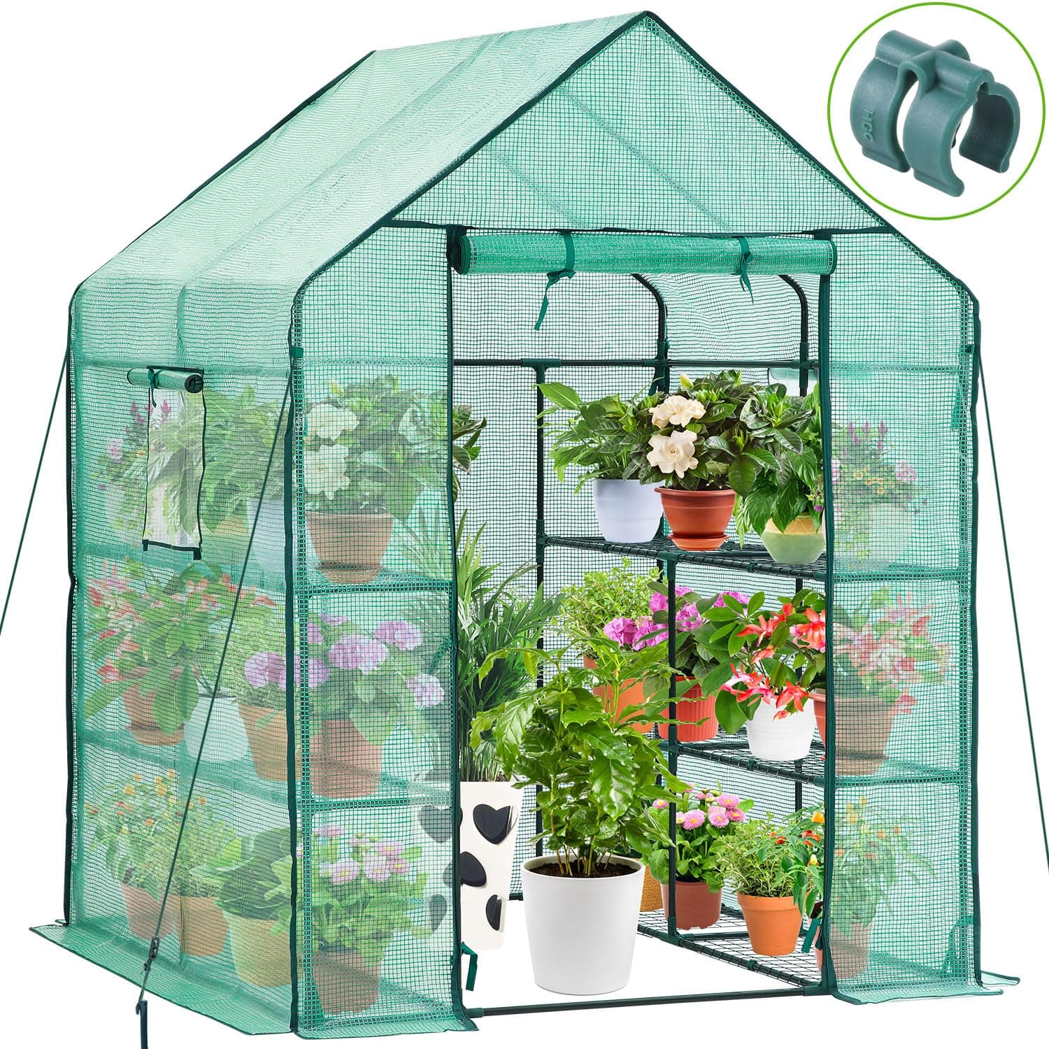 Ohuhu Gewächshaus Foliengewächshaus 3 Tiers 12 Regale | Winterfest & Stabil | Tomatengewächshaus für Pflanzen mit PE-Abdeckung | Tomatenhaus für Garten 145x145x195 cm Grün