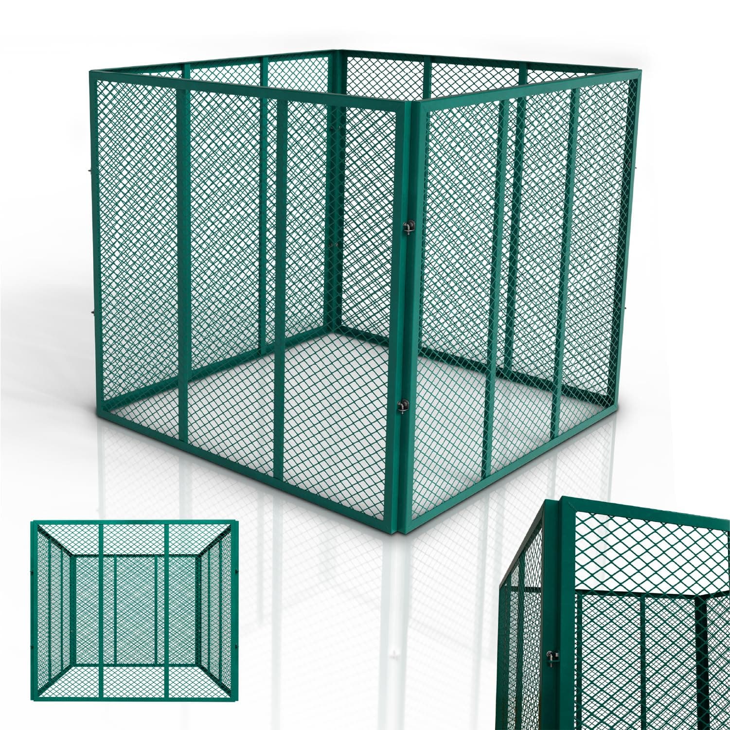 Juskys Metall Komposter 800 L, verzinkter & pulverbeschichteter Stahl, wetterfest, Belüftung durch Gitterrahmen, schnelles Kompostieren – Dunkelgrün