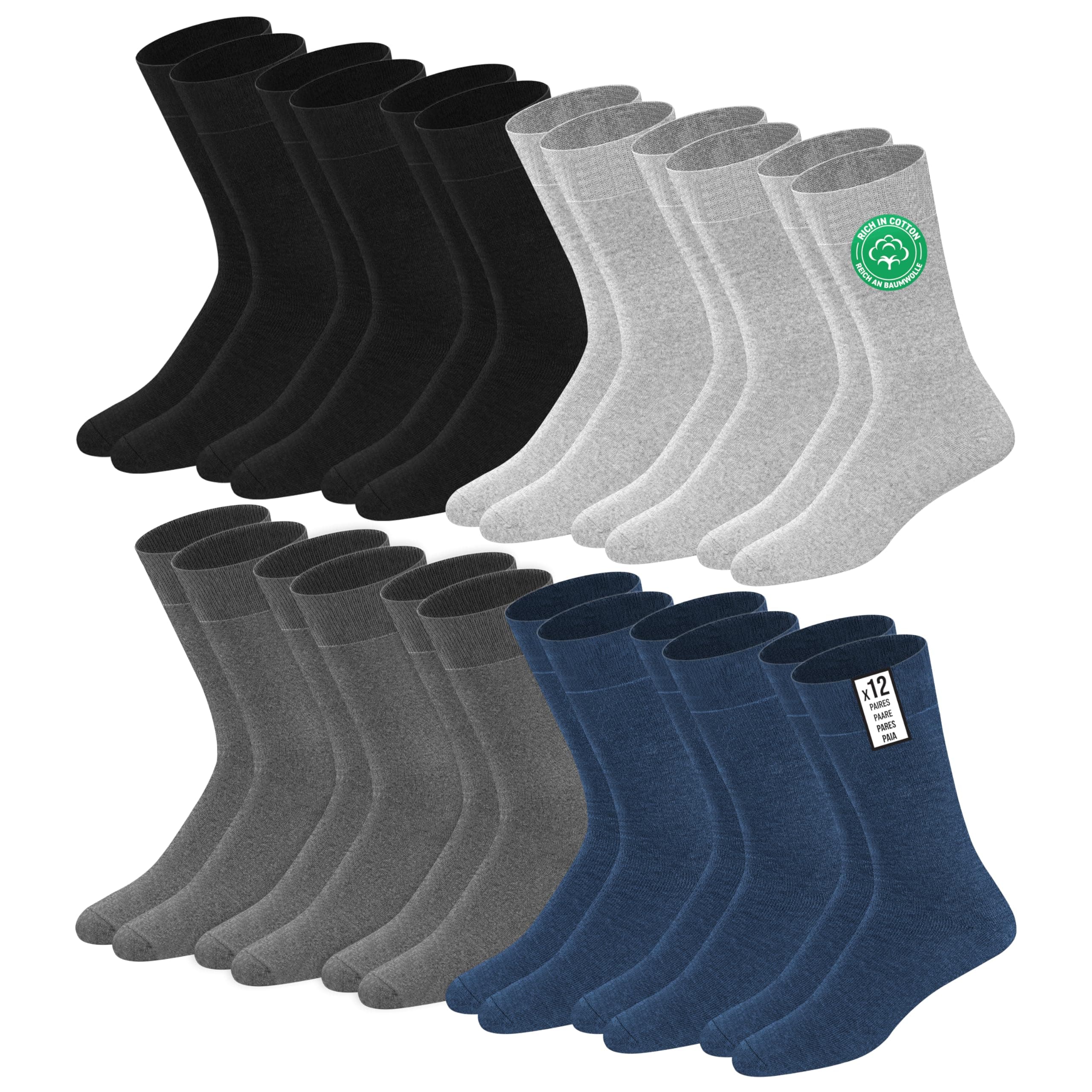 SOXCO Chaussettes pour Hommes Classiques en Coton, Lot de 12 Paires