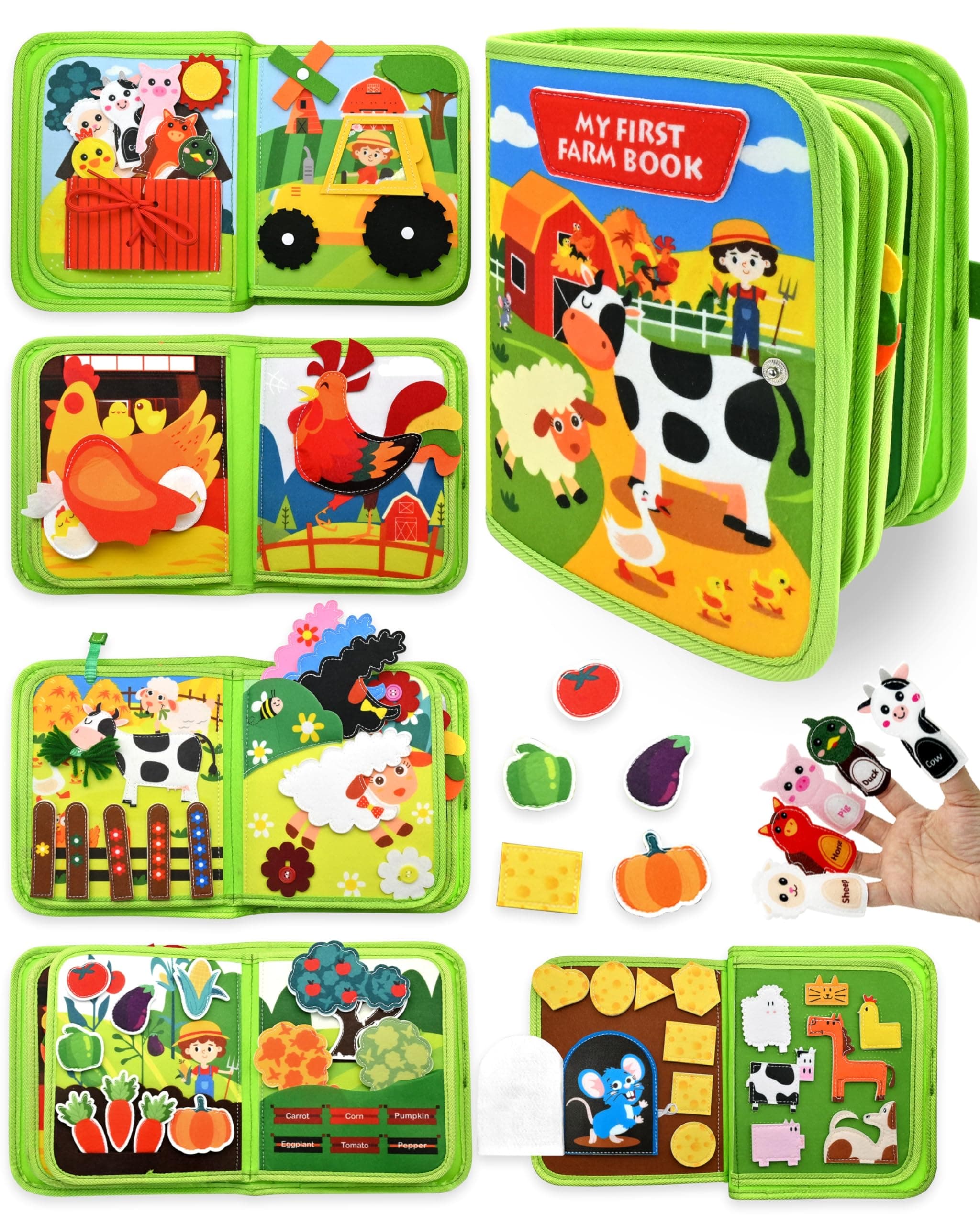 Meafeng Montessori 1 año, 20 en 1 Busy Board de Actividad, Libro Interactivo Juguetes Montessori para niños 1 2 3 4 5 6 años, 10 páginas Animales Granja
