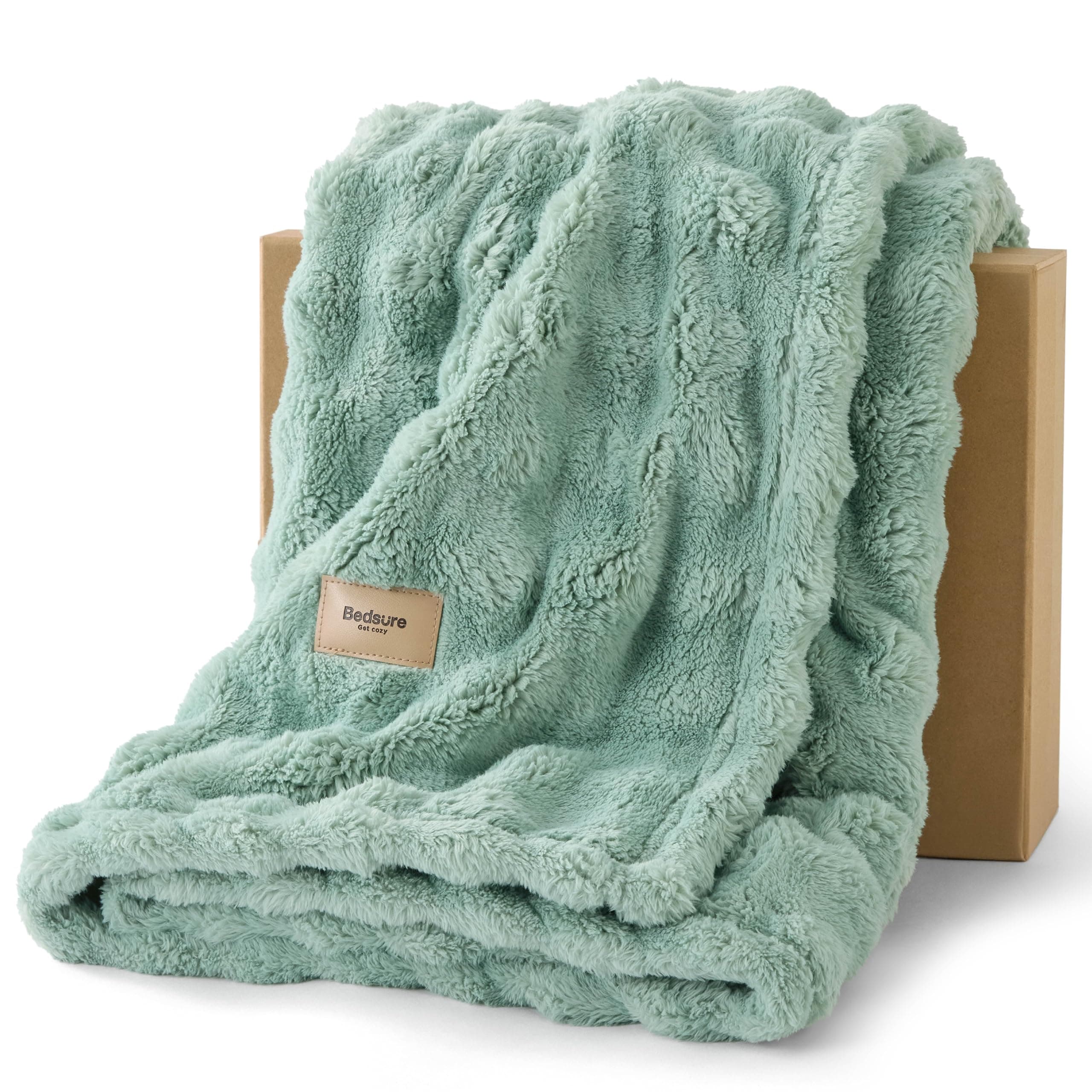BEDSURE Kuscheldecke Flauschig Bubble Decke - Geschenke für Frauen Sofadecke, Wolldecke & Fleecedecke, Deko Weiche Warme Decke für Zimmer, Wohn- & Kuscheldecken, Tagesdecke, Grün, 130x170 cm