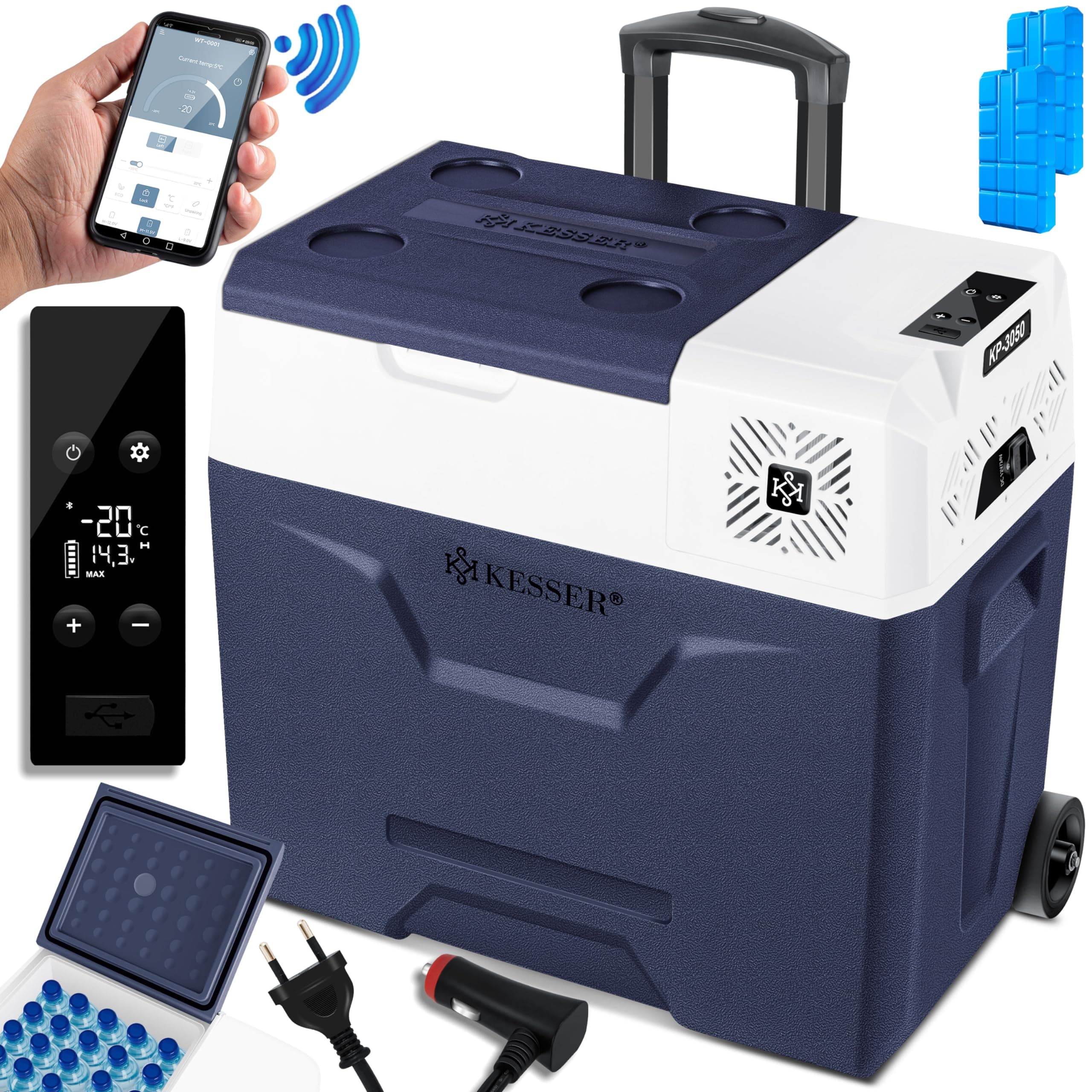 KESSER® 50 litres Glacière à compresseur électrique Glacière de congélation, avec Commande APP Raccordement USB, Réfrigérateur jusqu'à -20° pour Voiture, Camion, Bateau, Camping-Car