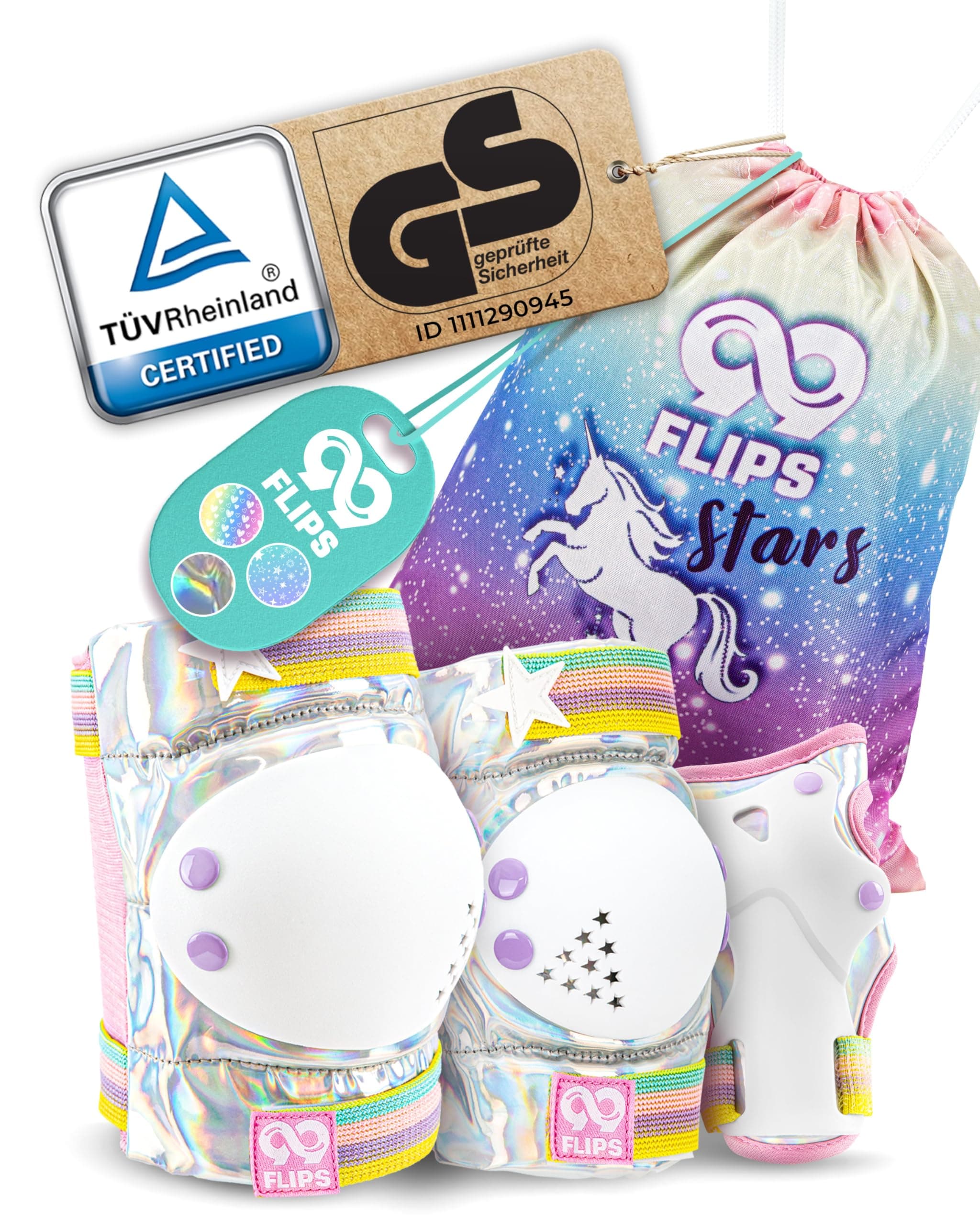 99FLIPS Protecciones Patines Niña - Rodilleras Niña - Rodilleras y Coderas Niño, Protectores Niño - Talla XS - PLATA MÁGICA - Patines De Hielo