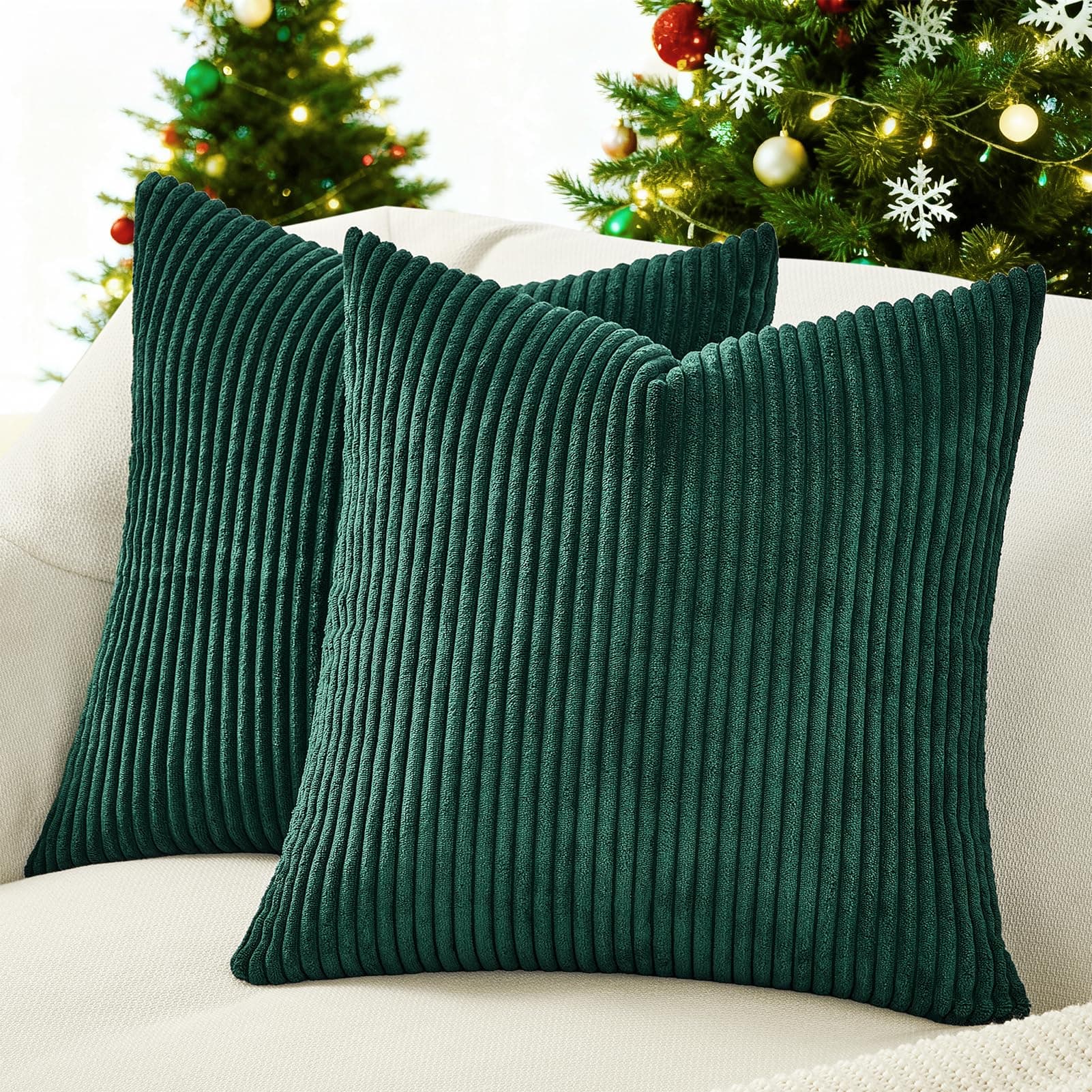 Topfinel Federe Cuscini 40x40 in Velluto a Coste per Divano Verde Scuro Copricuscini Quadrati Elegante Decorativa per Salotto Moderno Cuscino Cerniera Invisibile per Camera da Letto Set 2 Pezzi