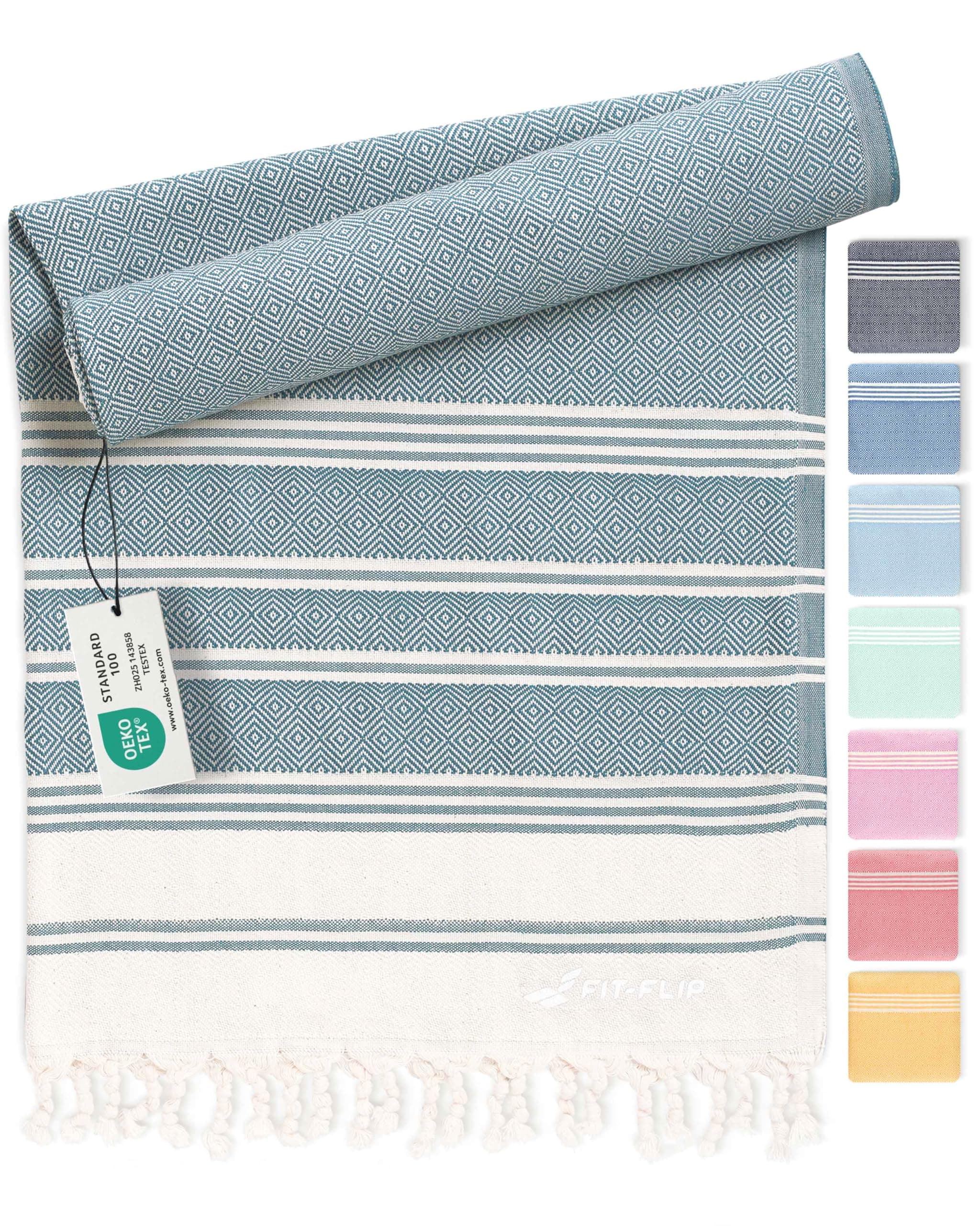 Fit-Flip Toallas Playa Hammam Pareos Grandes de algodón 100% Secado rápido | Diamond Cerceta, 200 × 200 cm, Toalla Pareo compacta, gigante y secado rápido, Fouta XL absorbente, ideal para Piscina