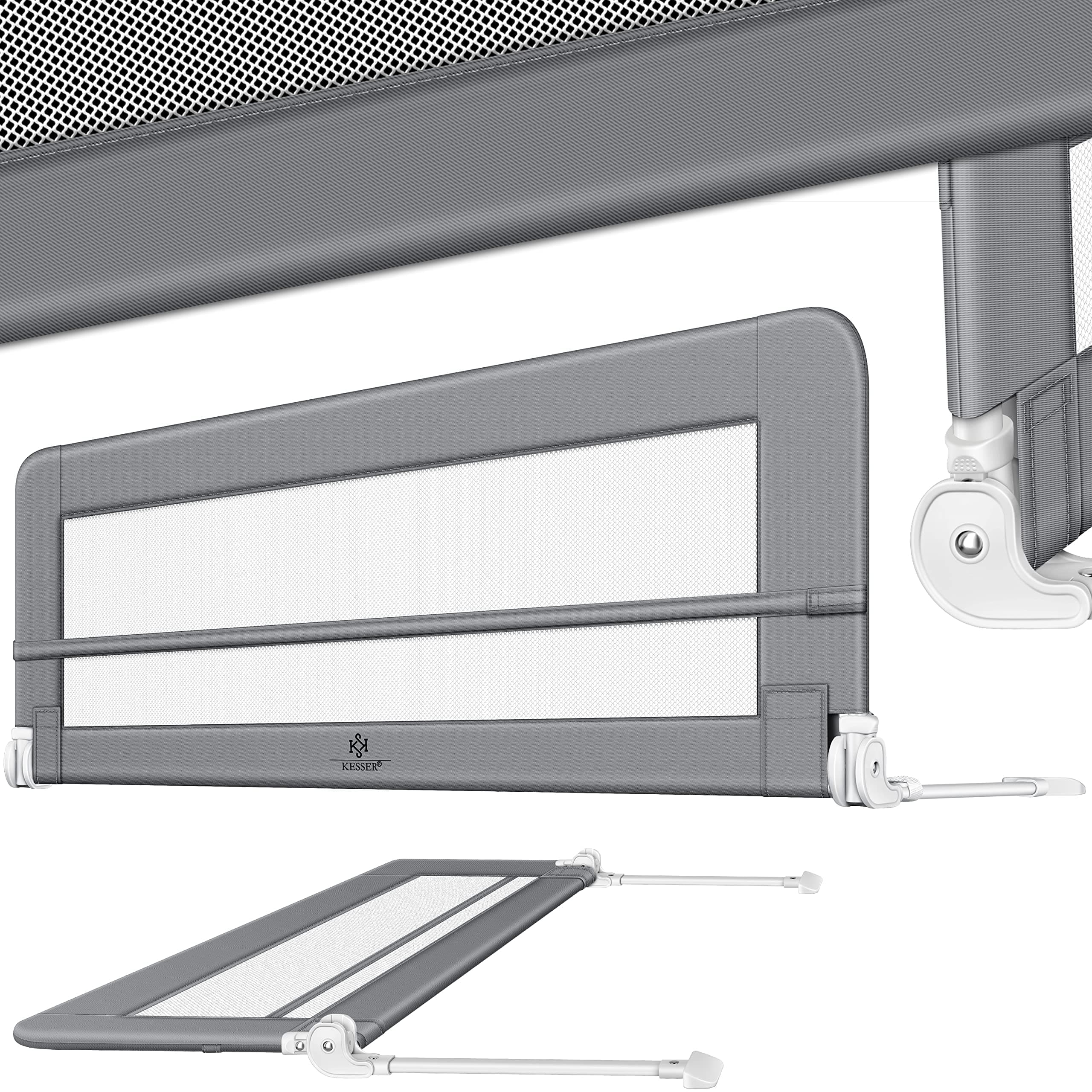 KESSER® Sponda da letto Protezione per letto Sponda da letto bambini Sponda da culla Barriera letto per bambini, Grigio chiaro - 150cm