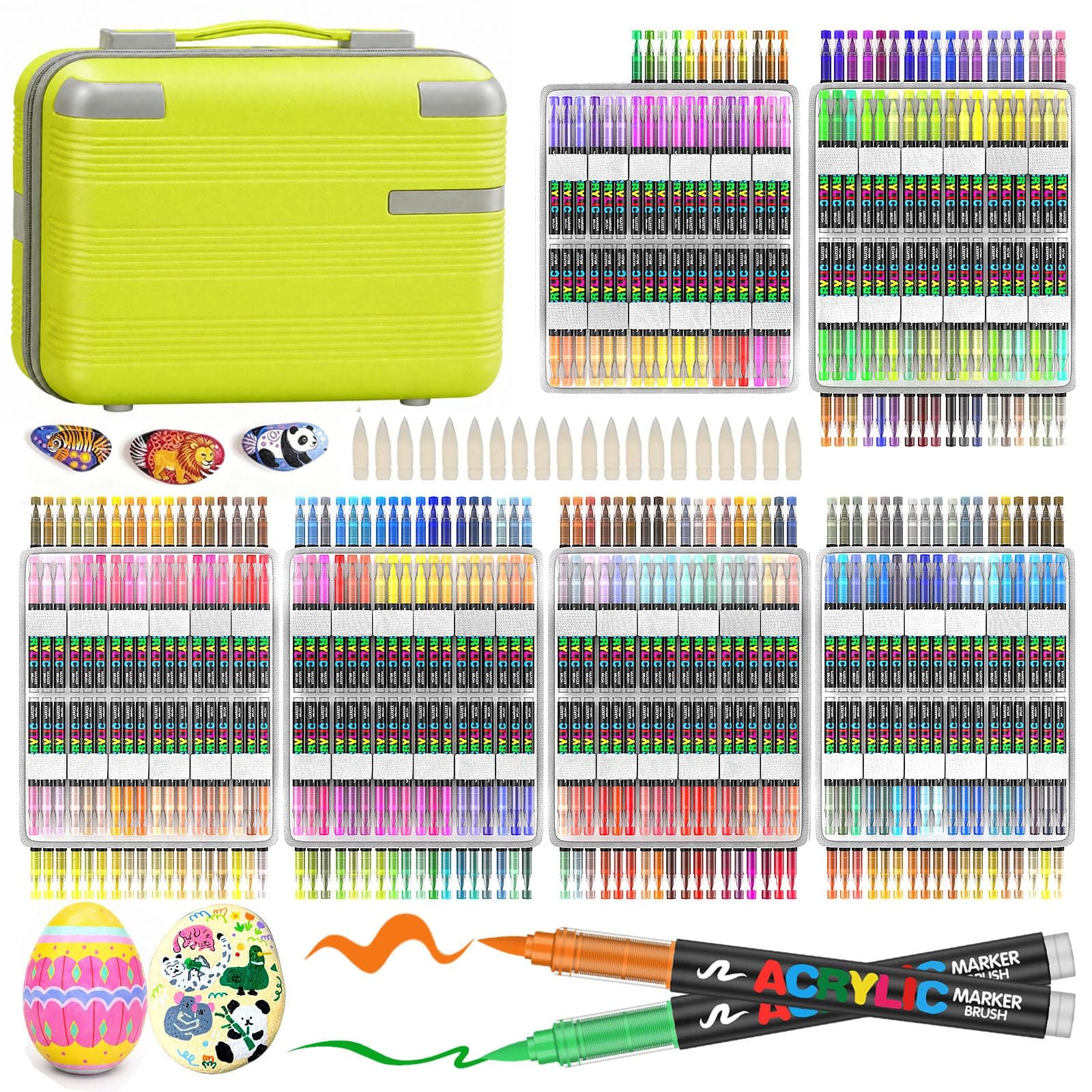 Laconile 408 Colores de Rotuladores Acrílicos con 48 Metálicos Resistente al Agua, Acrylic Markers con Punta de Pincel, Paint Markers Ideales para Pintar Piedras, Porcelana, Vidrio, Lienzo, Cerámica