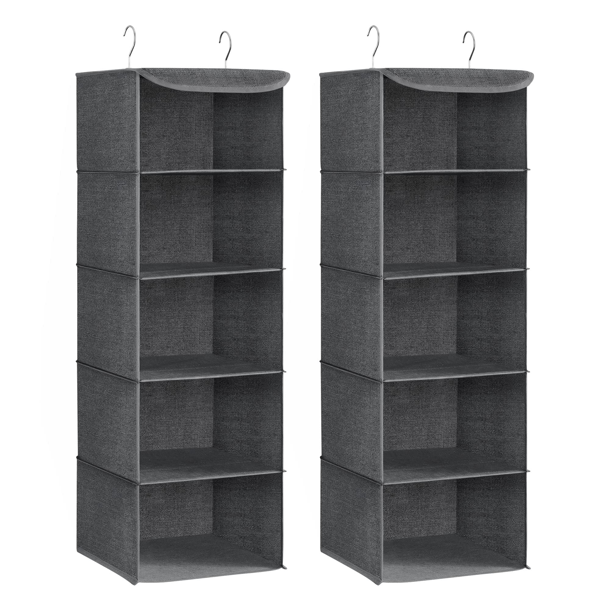 SONGMICS RCH005G02 Kleiderschrank-Hängesack, Faltbare platzsparende Hängetasche mit Metallhaken, Bambusverstärkung, Leinenmuster, Grau, 2 Stück