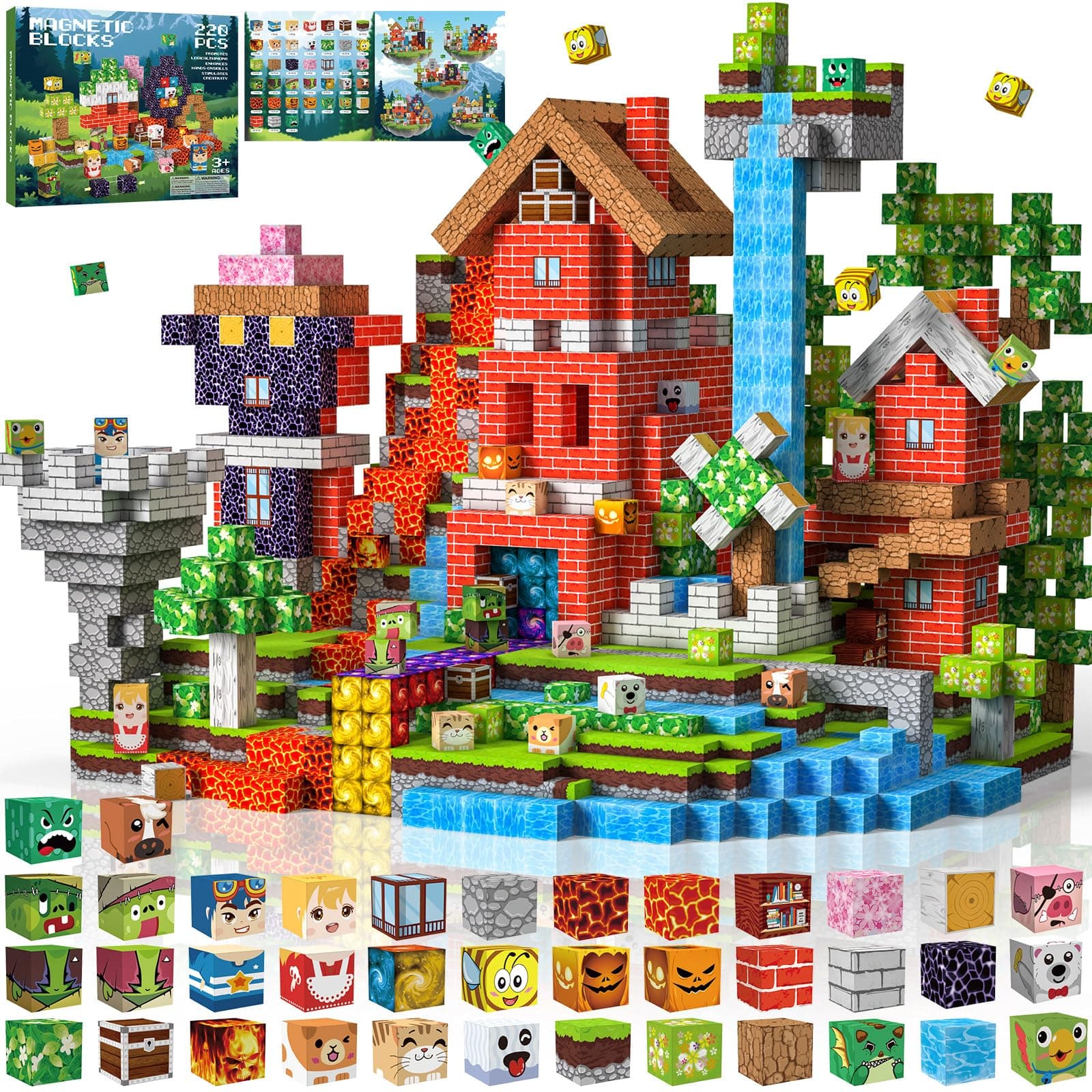 Crifeton Costruzioni Magnetiche per Bambini 220 PCS 2CM 3+ Giochi Cubi Magnetici, Building Blocks Giocattoli Montessori a Partire da 3 4 5 6 7 8 9 10 11 12 Anni Regali di Compleanno per Ragazzi