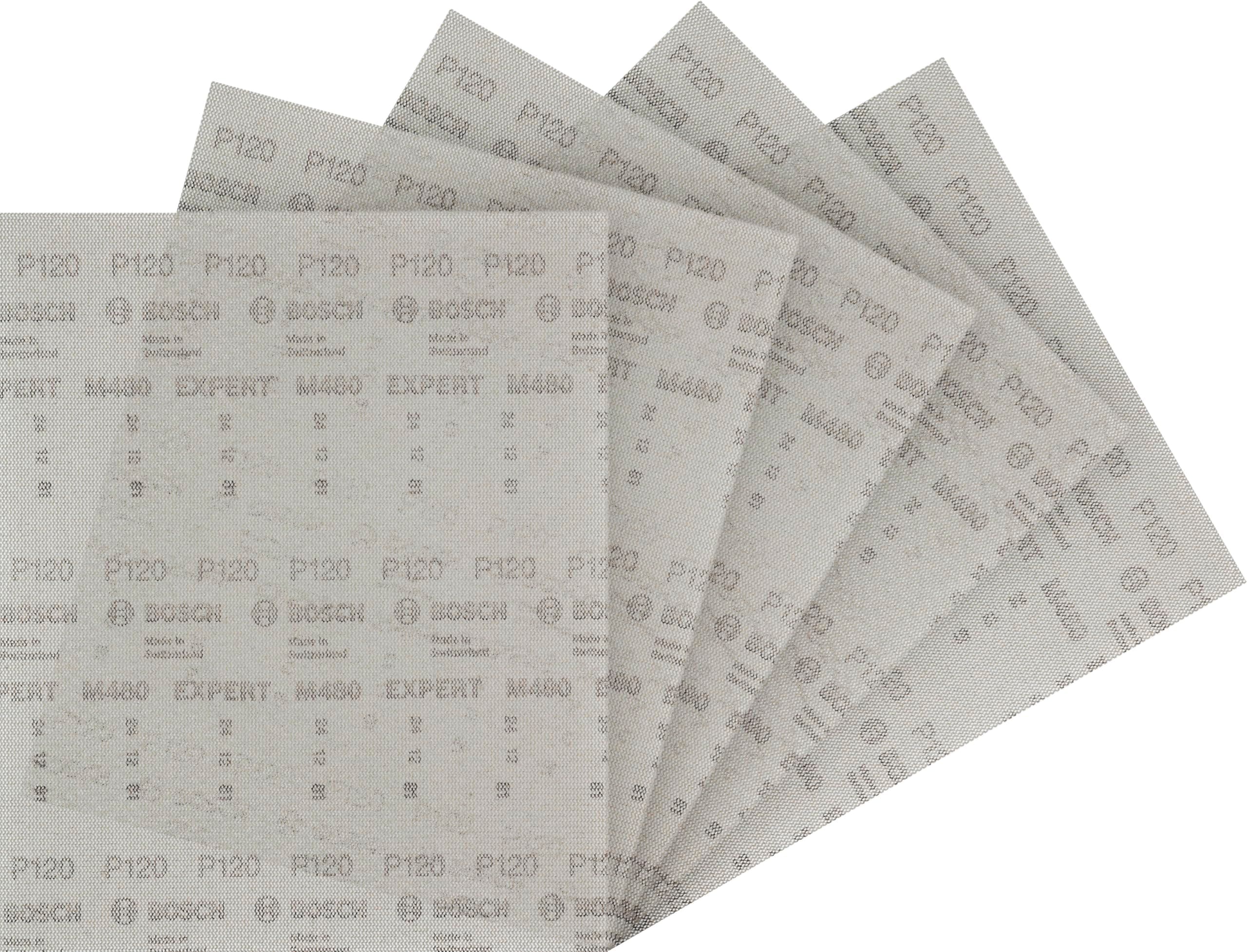 Bosch 5x EXPERT M480 Schleifnetz (für Farbe auf Holz, Ø 230x280 mm, Körnung 120, Professional Zubehör Schwingschleifer)