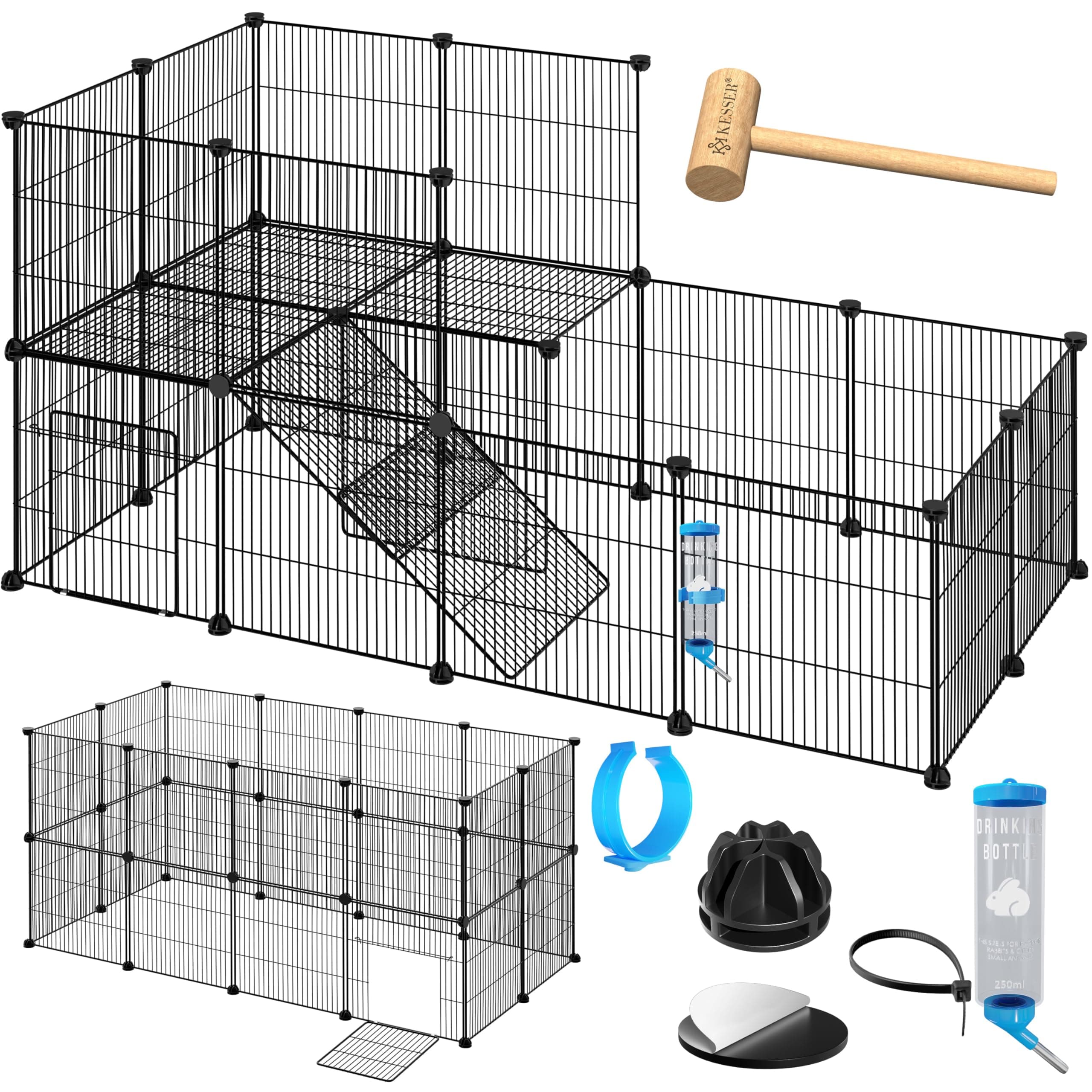 KESSER® Freigehege Gittergehege für Kaninchen aus Metallgitter XXL Kleintiergehege Meerschweinchen Gehege Freilauf, Kleintierkäfig Laufgitter Hasenstall für Innen/draußen, inkl. Komplettset & Flasche