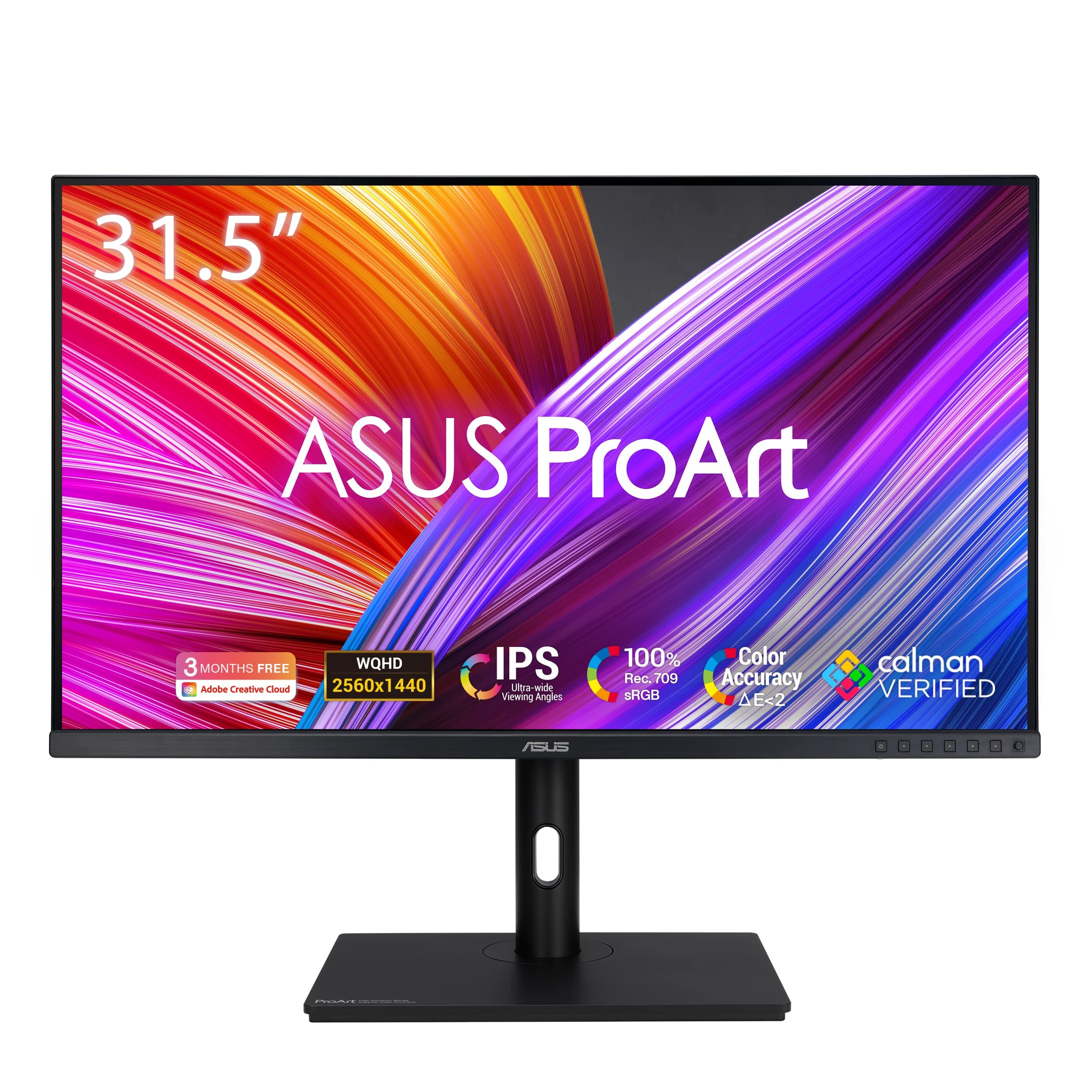 ASUS ProArt Display PA328QV - Monitor Profesional (31,5 Pulgadas, IPS, WQHD (2560 x 1440), 100% sRGB, 100% Rec.709, Precisión de Color ΔE < 2, Calman Verified, Peana ergonómica) Negro