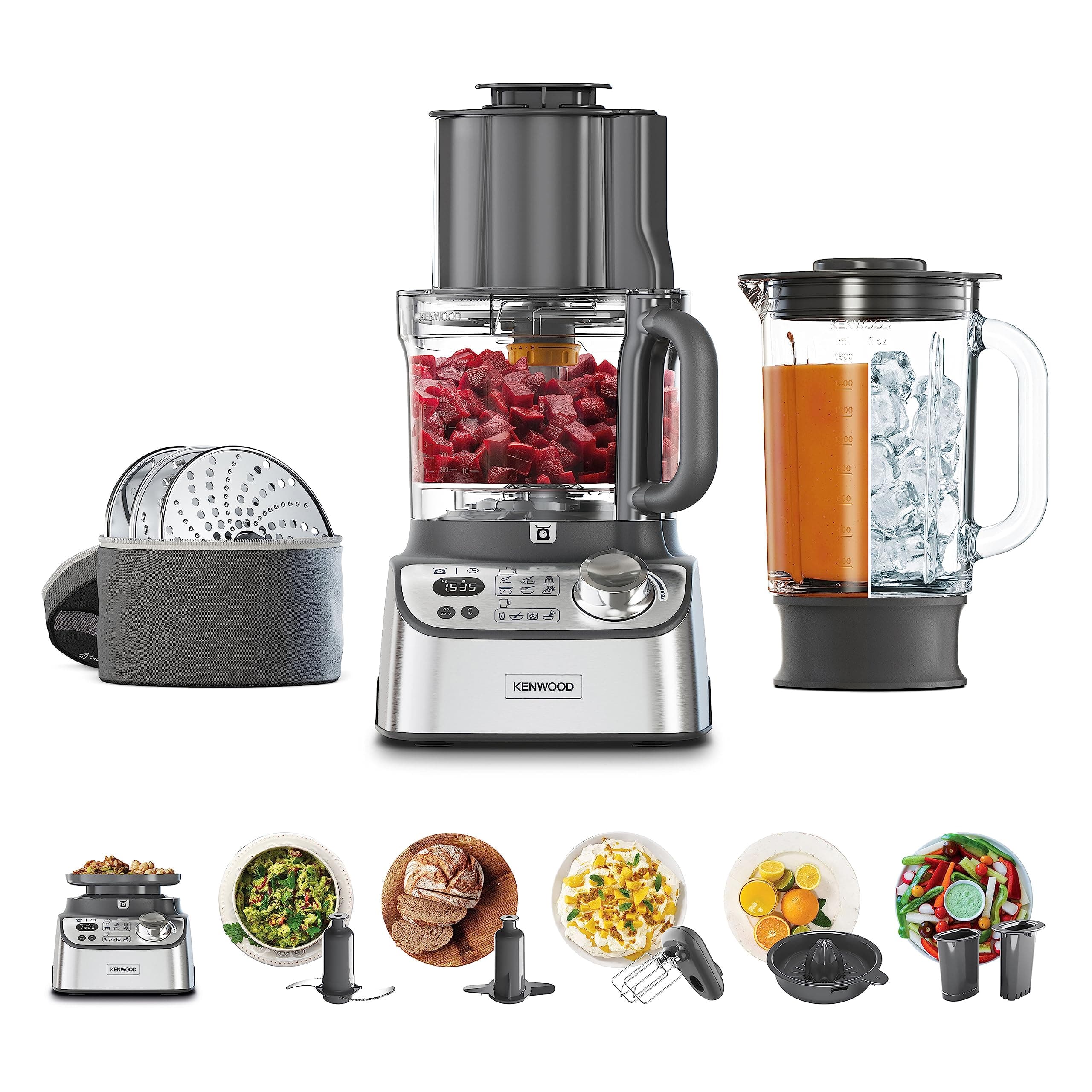 Kenwood MultiPro XL Weigh+ FDM72.990SS - Robot da cucina dotato di Bilancia e Timer integrati, 3 dischi in acciaio e ExpressDice, Ciotola da 3L, velocità variabile, 12 accessori, 1000 Watt