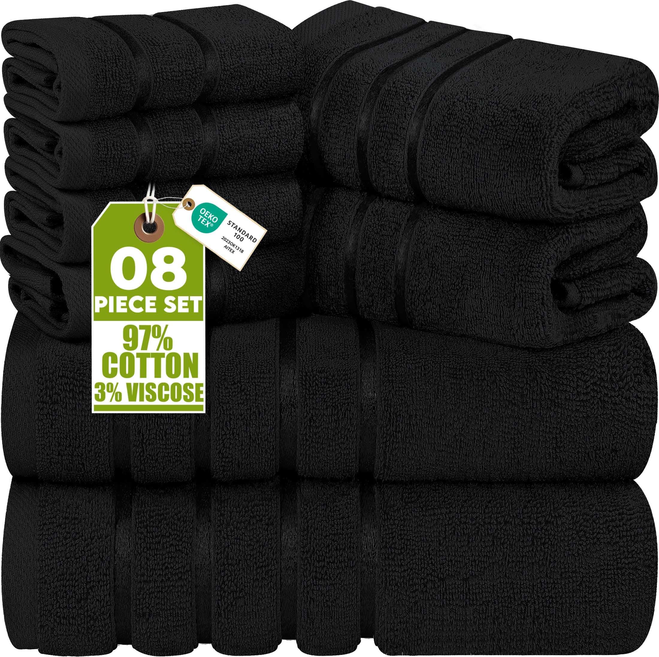 Utopia Towels - Juego de Toallas de Lujo de 8 Piezas, 2 Toallas de Baño, 2 Toallas de Mano y 4 Paños de Lavado, Juego de Toallas Altamente Absorbentes 97% Algodón Ring Spun(Negro)