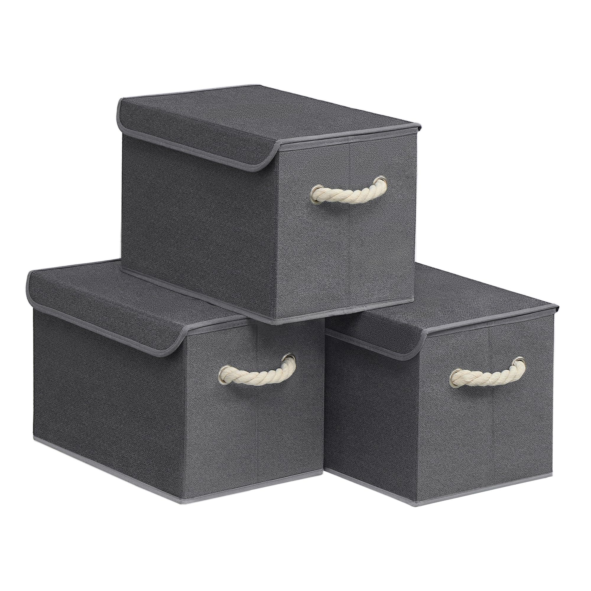 SONGMICS Aufbewahrungsbox mit Deckel, 3er Set, klappbar, Stoffboxen, Aufbewahrung, Organizer, für Kleiderschrank, Griffe, für Schlafzimmer, Wohnzimmer, 38 x 25 x 25 cm, schiefergrau RFB013GZ01