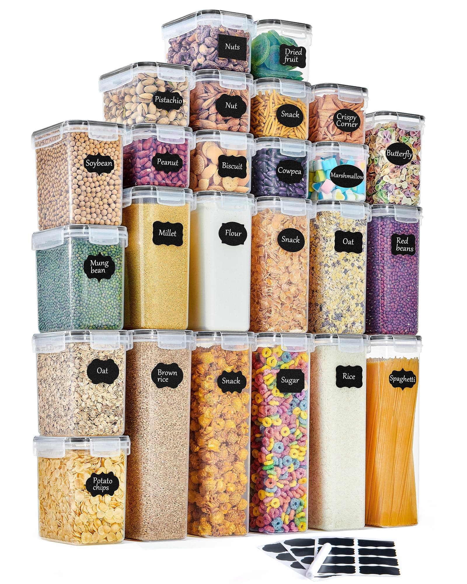 GoMaihe Boite de Rangement Cuisine Lot de 25, Bocaux Hermetiques Alimentaires en Plastique Scellée avec Couvercle, Pour Stocker les Cereales, Pâtes, Farine, Nourriture pour Animaux de Compagnie