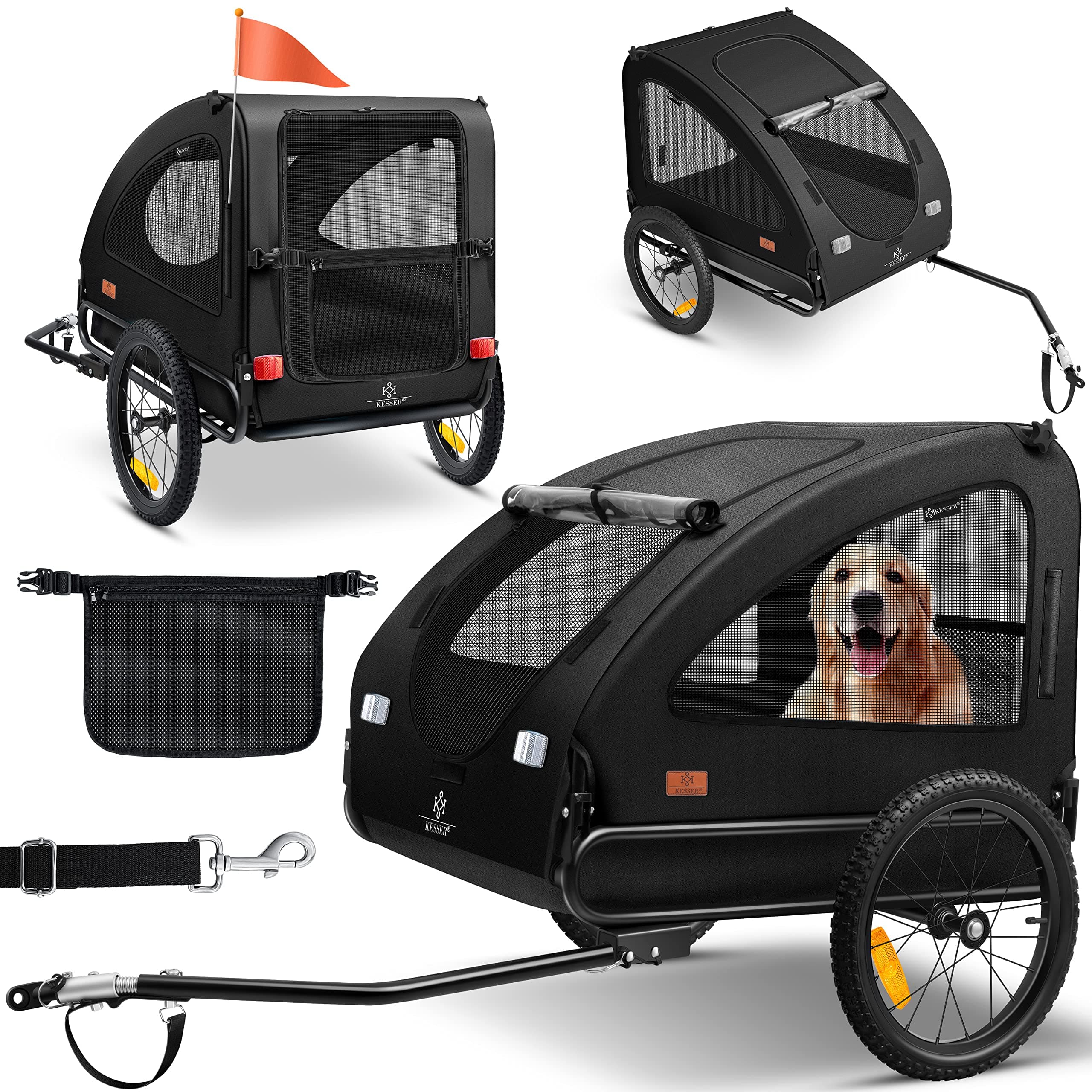 KESSER® Rimorchio per Cani 2in1, Carrello per Bicicletta, 250L circa di Volume, incl. Bandierina e Borsa, Pieghevole, SmartSpace Concept, Massima Capacità di Carico - 45 kg