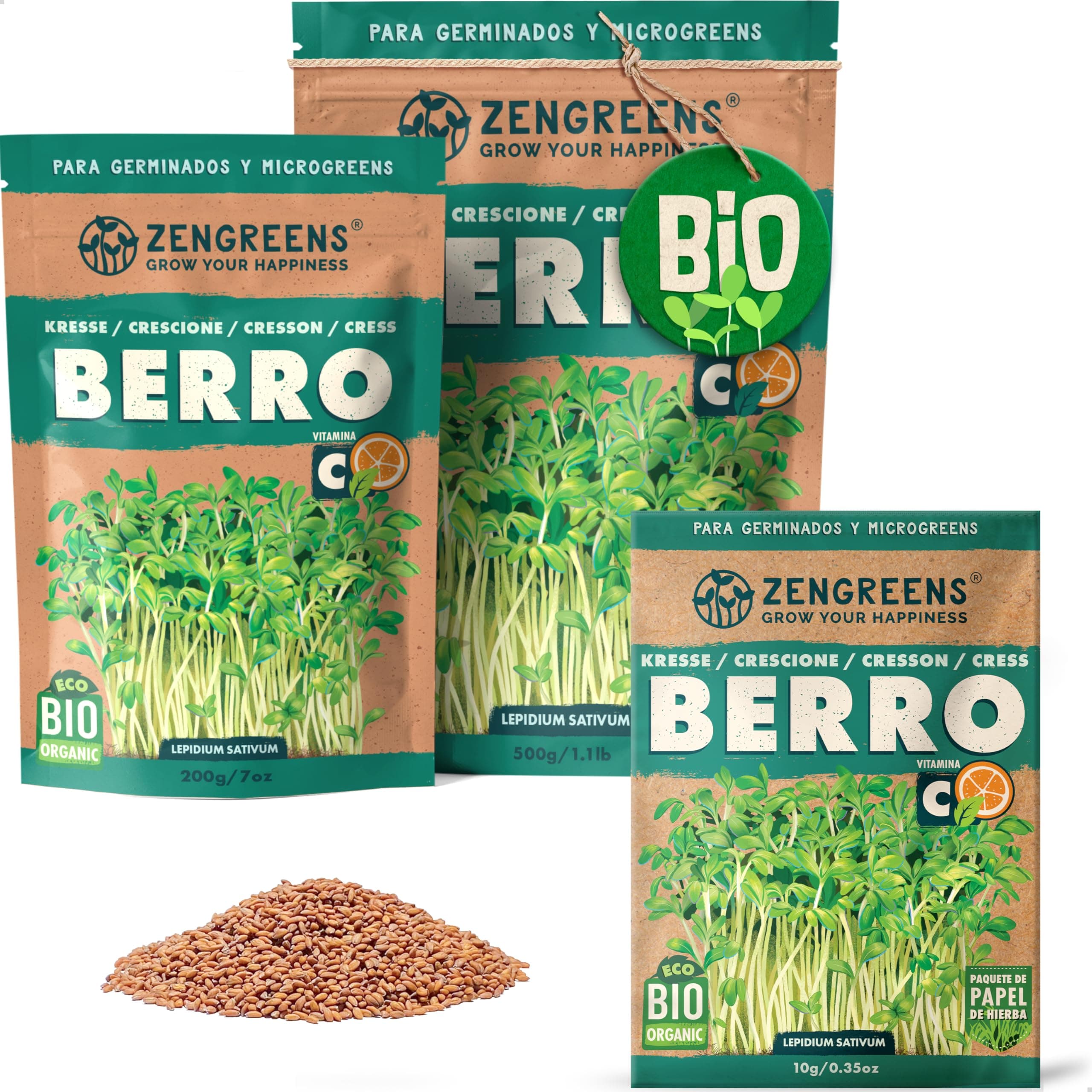 ZenGreens® - Semillas de berro ecológico - Elija entre 10g, 200g y 500g - brotes de berro - germinación de más del 97% - Microgreens