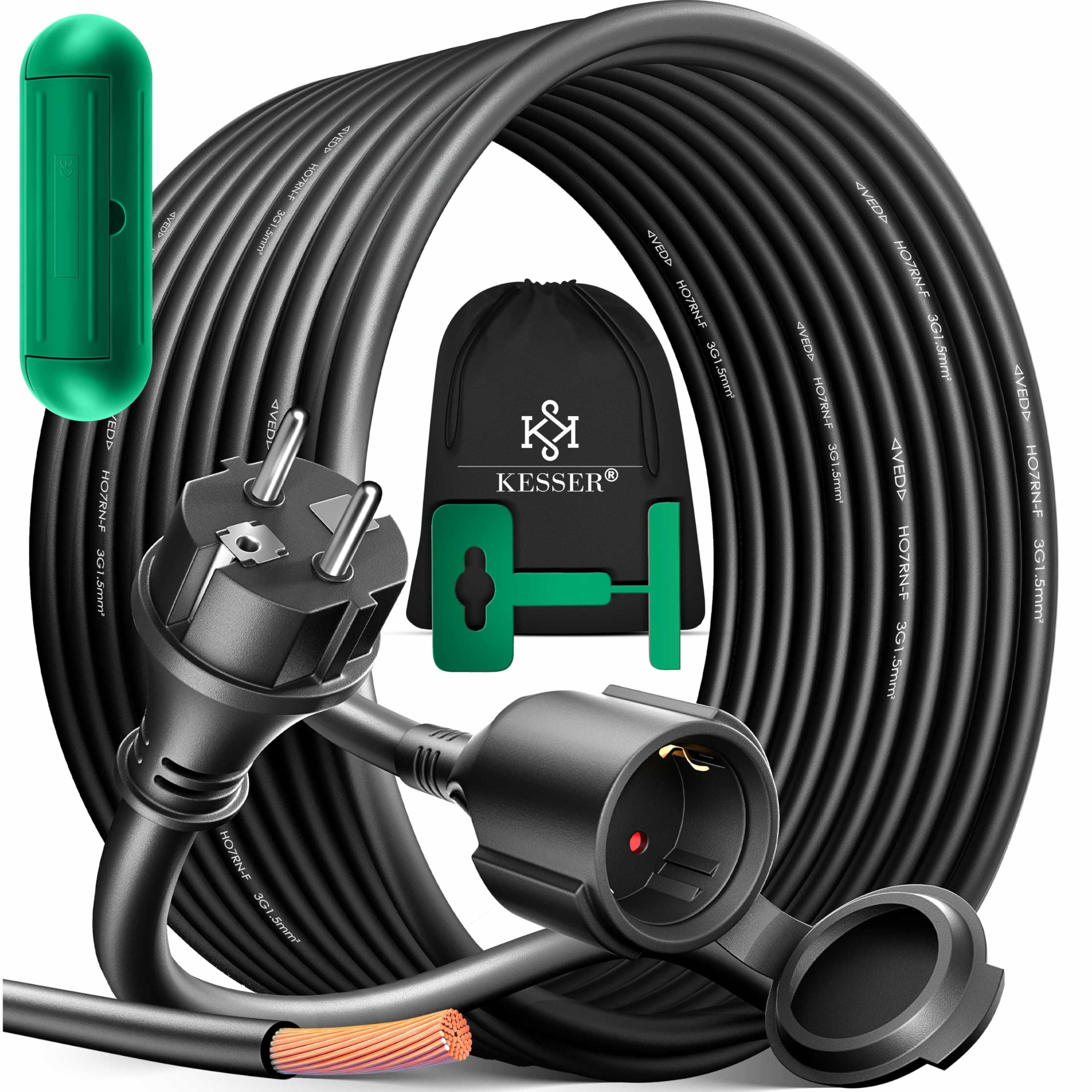 KESSER® Verlängerungskabel 3m mit Schutzkappe Outdoor - für Innenbereich Außenbereich - Verlängerung Stromkabel – 230 V IP44 - mit Schuko Stecker - Schutzkontakt Baustellenkabel Schutzkontaktstecker