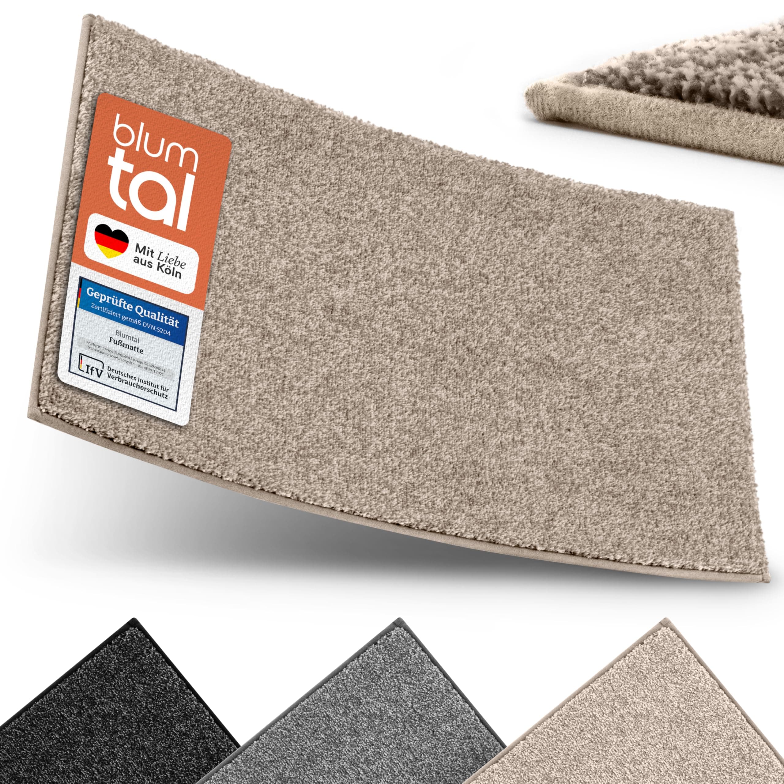 Blumtal Fußmatte 50x80 cm - Mikrofaser Schmutzfangmatte mit wasserdichter TPR-Rückseite - rutschfeste Fussmatte innen - Schmutzmatte aus Hochleistungs-Mikrofaser - Türvorleger in Beige