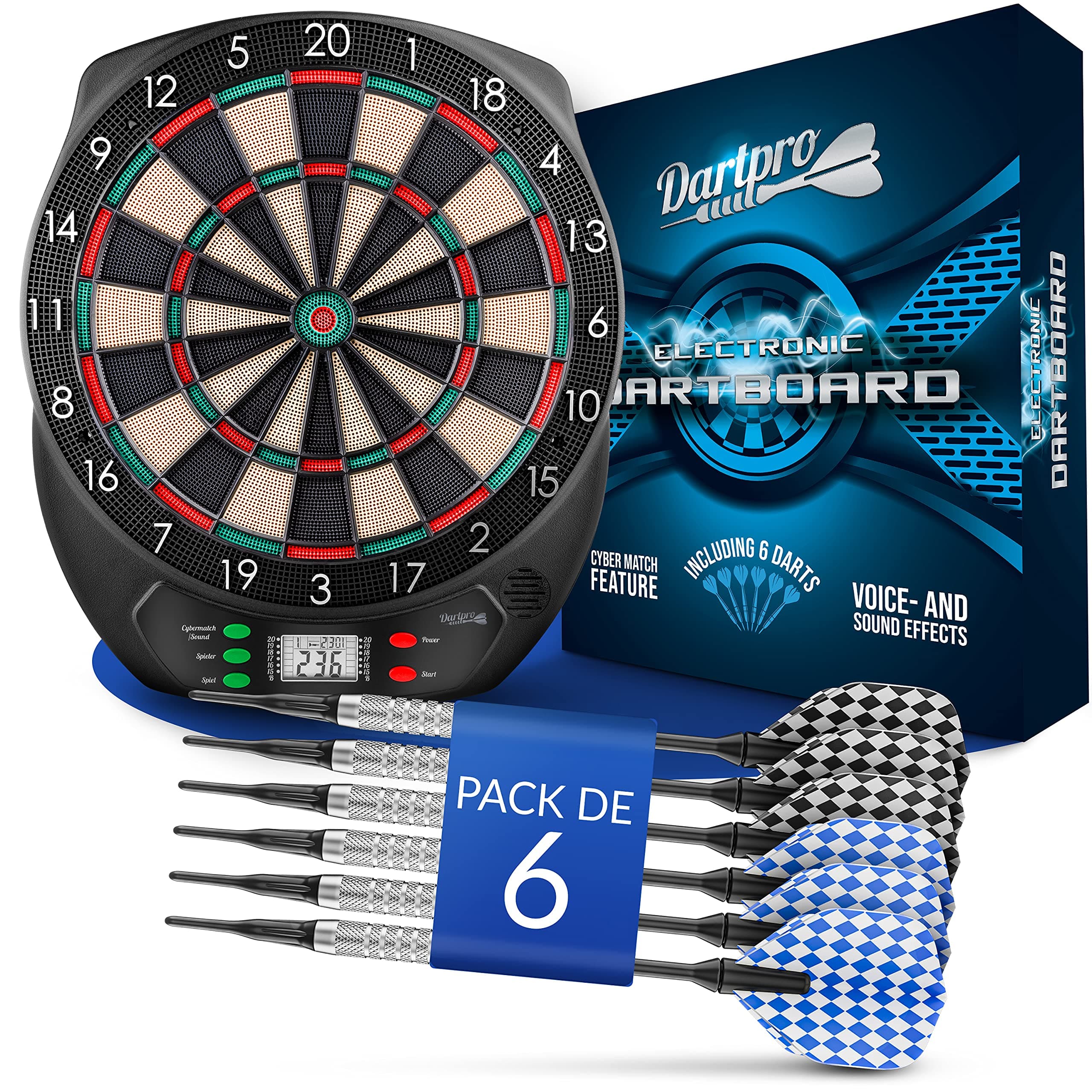 DartPro - El original - Diana electrónica - Diana con 6 dardos [inalámbrica] - Innovadora máquina automática de dardos con 65 variantes - Dardo para 1 a 8 jugadores