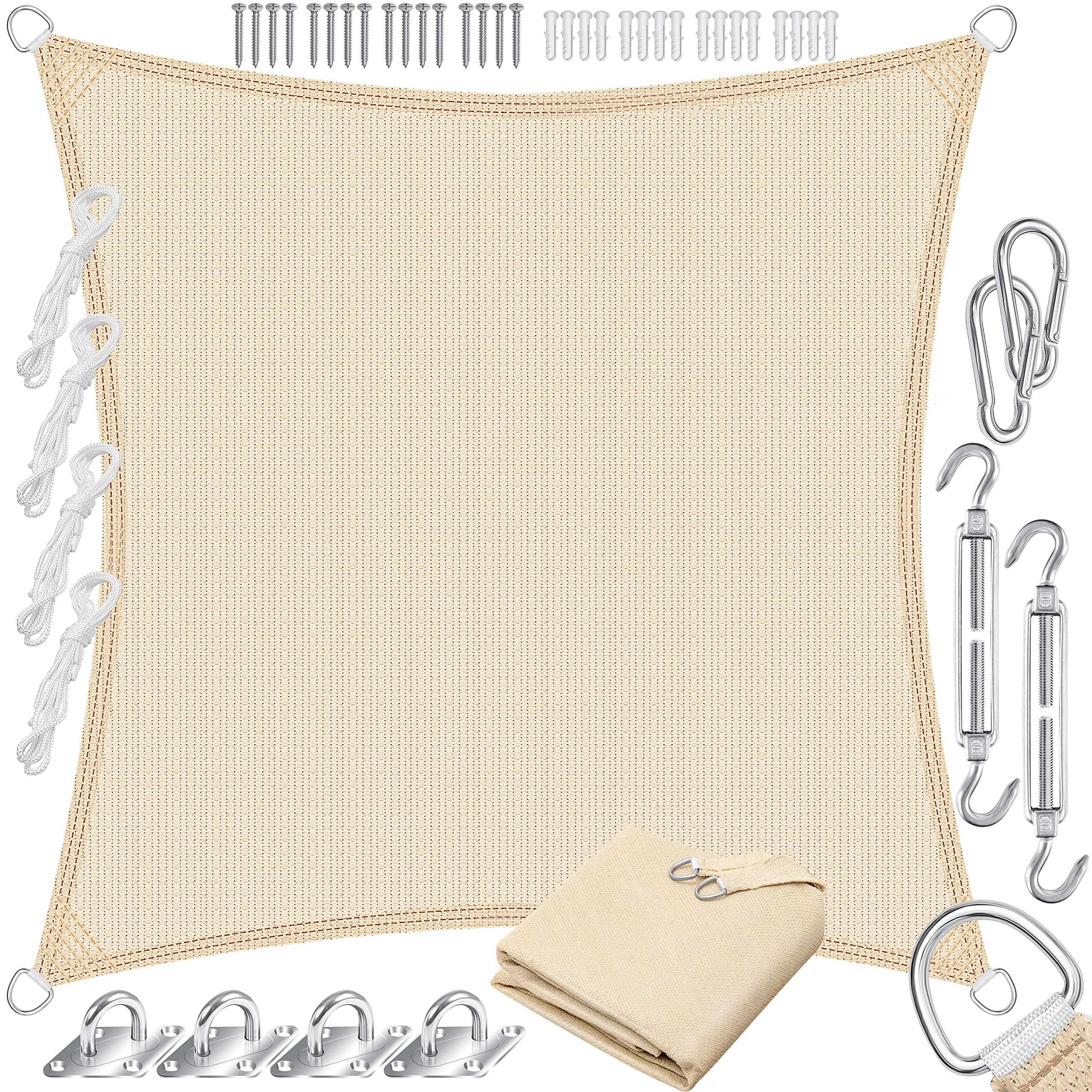 KESSER® Sonnensegel Sonnenschutz Windschutz | HDPE Gewebe | wasserabweisend & windabweisend | Quadrat 3x3m | 5-Fach quer vernäht robust & stabil Schattenspender Garten Balkon Terrasse Creme