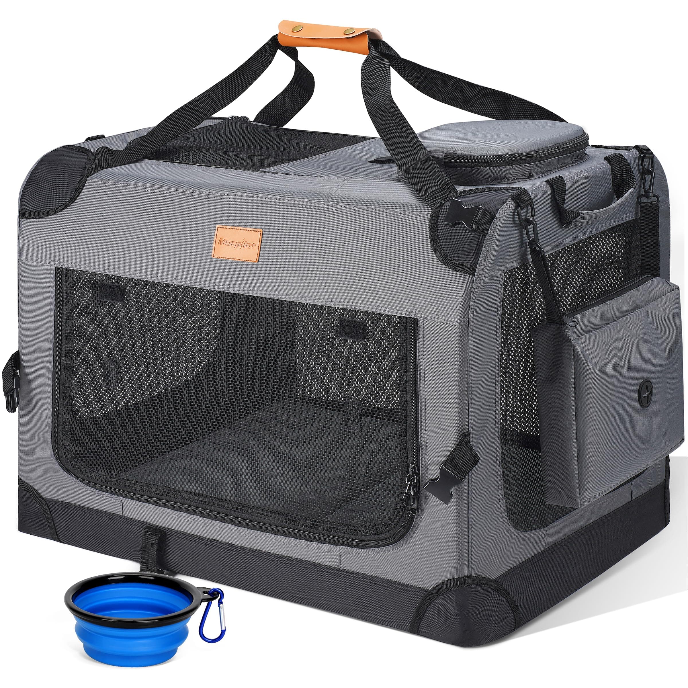 morpilot Transportín Perro Gato, Bolsa Transporte Transpirable para Mascotas, Portador de Viaje con Correa de Hombro Ajustable, Transporte de Gato con Colchón Suave+Tazón (81 * 58 * 58)