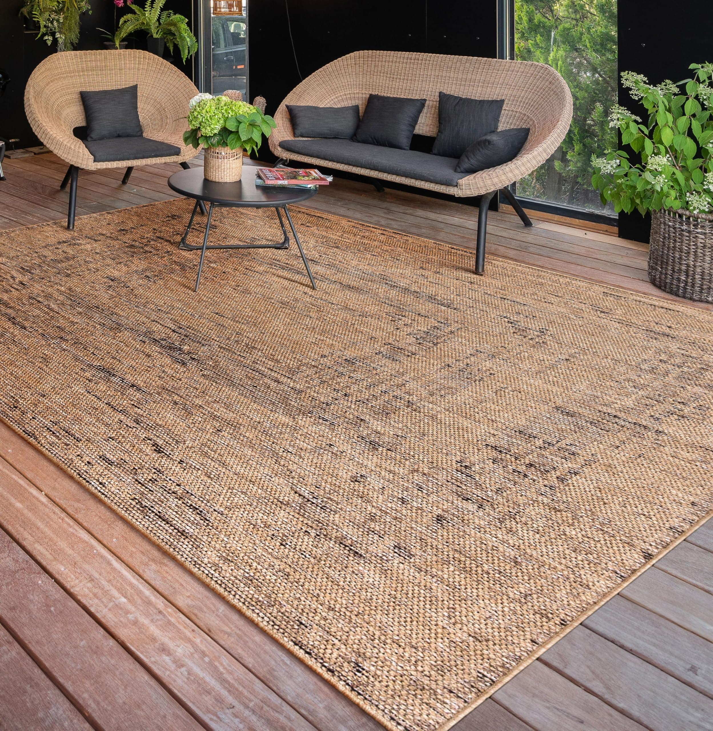 Paco Home Outdoor Teppich wetterfest & langlebig Flachgewebe in moderner Jute-Sisal-Optik in Naturtönen Gemustert Perfekt für Terrasse, Balkon, Garten & Küche, Grösse:80x150 cm, Farbe:Beige 4