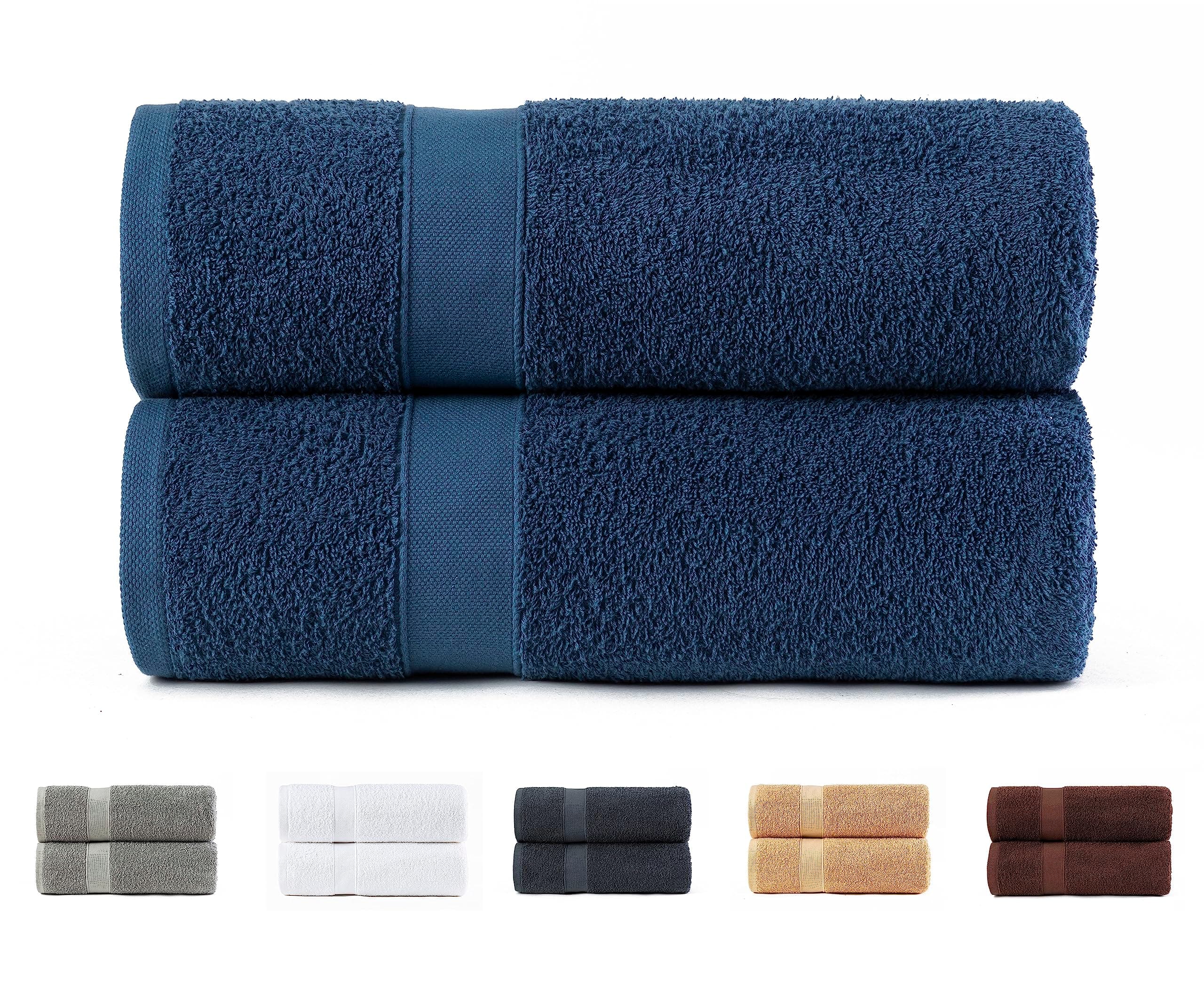 Todocama Lot de 2 Grands Serviettes de Bain 100% Coton 550 g/m² Extra Doux, très absorbantes et à séchage Rapide. Dimensions : 100 x 150 cm, Bleu Marine