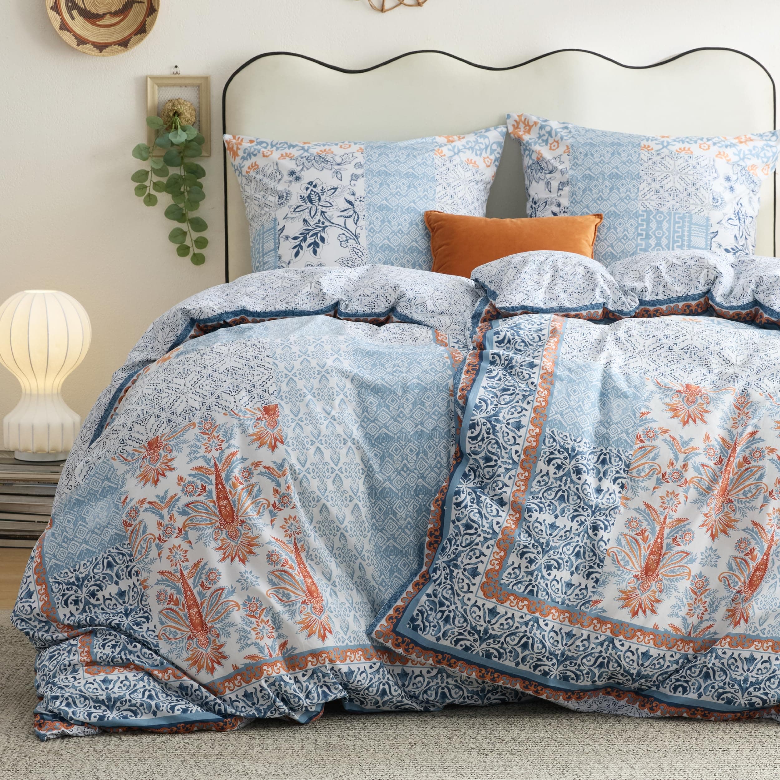 BEDSURE Bettwäsche 135x200 4teilig Baumwolle - Blau Boho Muster Bettwäsche-Sets 2er Set Bettbezug mit 2 Kissenbezüge 80x80 cm, ÖKO-TEX Wendebettwäsche Bedding mit Reißverschluss