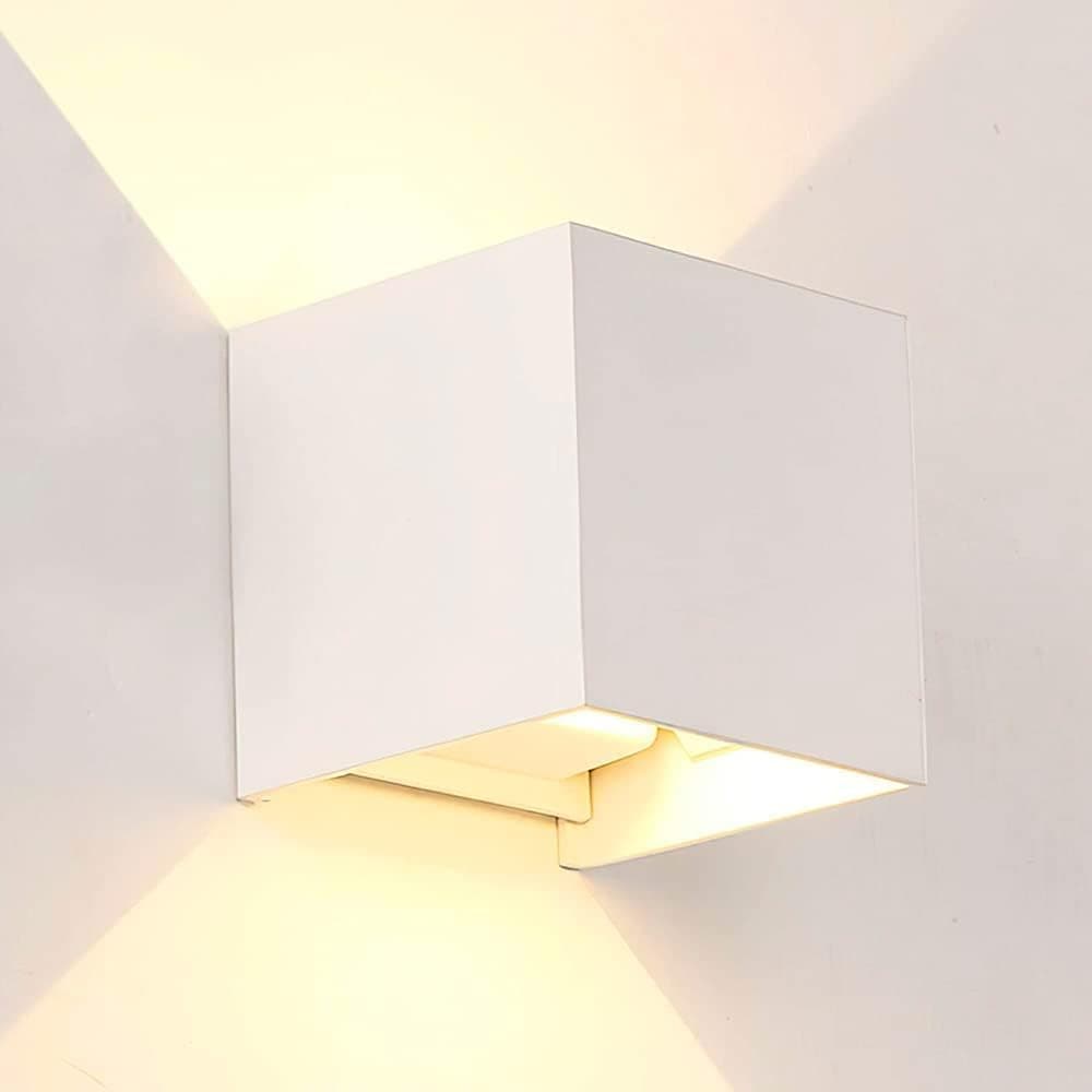 M Ledme - Aplique de pared Blanco exterior/interior LED 6W, 3000k Blanco cálido, haz de luz ajustable, IP54 Impermeable, ideal iluminación para Exterior, Jardín, Terraza, Patio, LM6197