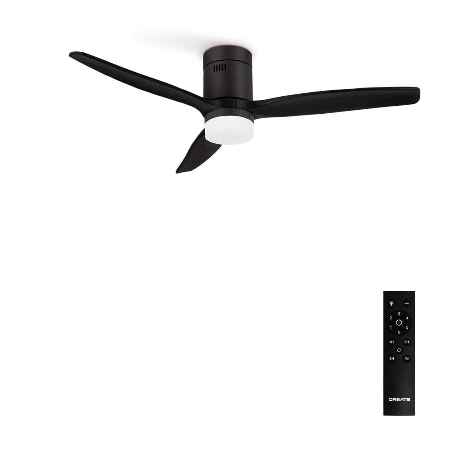 CREATE / WINDCALM DC/Ventilateur de plafond ABS avec lumière noir / 40W, Silencieux, Ø132 cm, 6 vitesses, minuterie, fonction été hiver