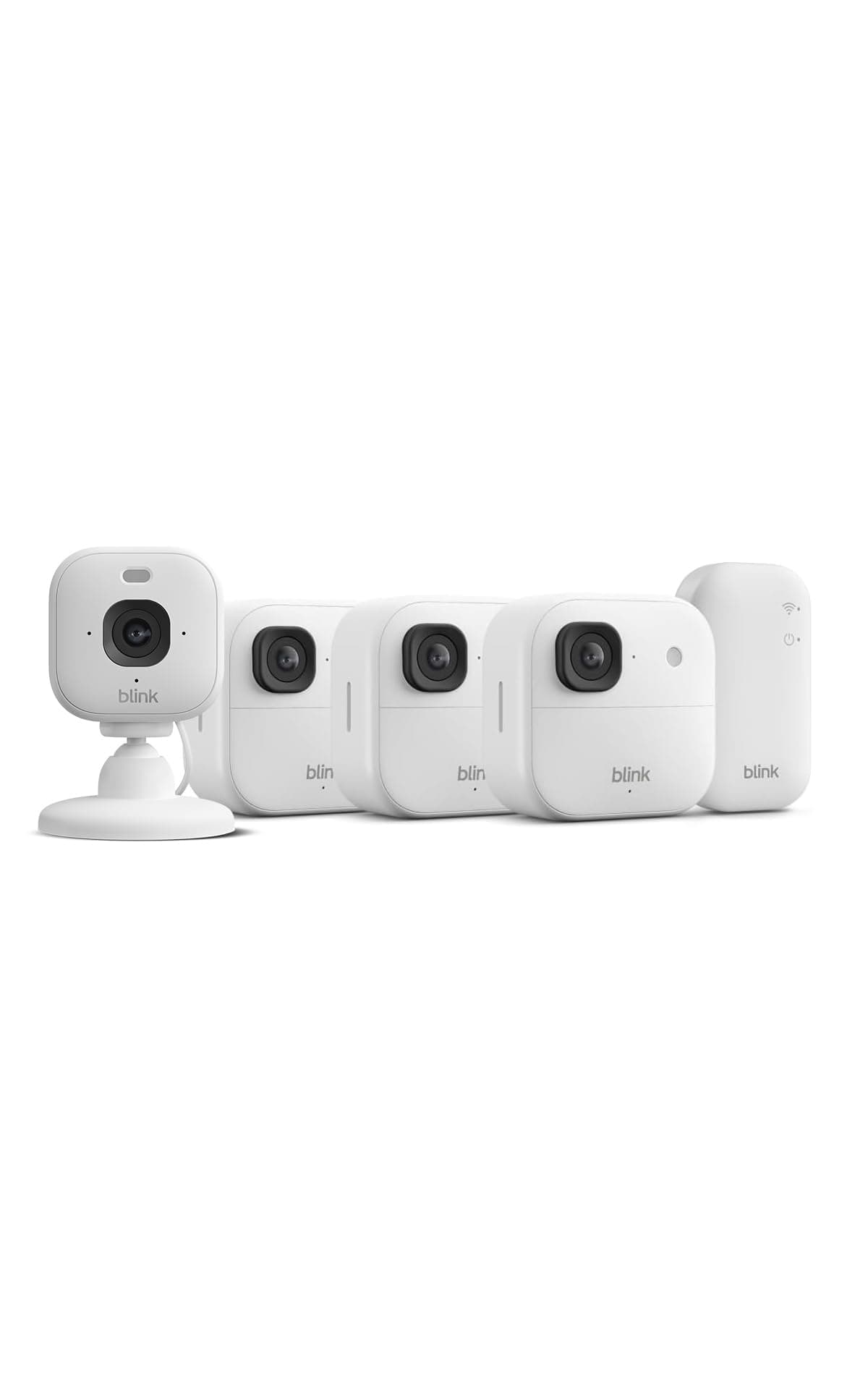 Cámara exterior 2K+ Blink + Cámara Mini 2K+ — cámara de seguridad inteligente inalámbrica, resolución de vídeo 2K, módulo de sincronización básico Incluido: sistema de 3 cámara, Blanco