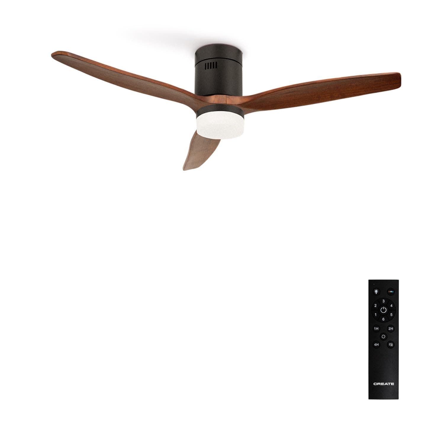 CREATE / WINDCALM M/Ventilateur de plafond ABS avec lumier noir pales effet bois foncé / 40W, Silencieux, Ø132 cm, 6 vitesses, minuterie, fonction été hiver