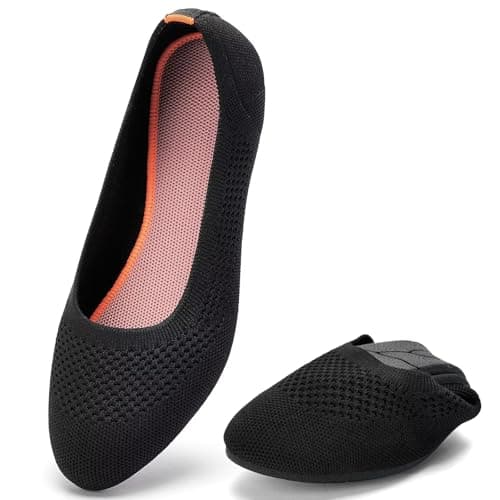 Puxowe Damen Strick-Ballerinas mit Rundkappe Flache Slip-On Schuhe Superweich für Komfort Bequem für Spaziergänge Niedriger Keilabsatz Lässiger Stil