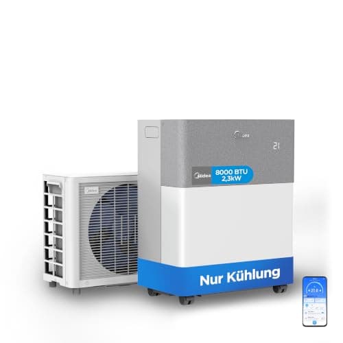 Midea Portasplit Cool Mobile Klimaanlage, nur Kühlung, A++, 8000 BTU 2, 3kW, für Räume bis zu 28 m² / 70 m³, nur 38 dB(A) im Silent-Modus