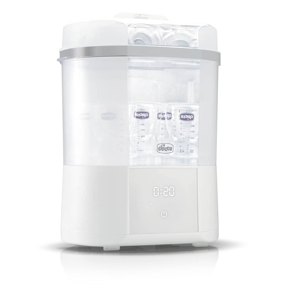 Chicco Esterilizador Eléctrico All in One, Esterilizador de Biberones, Sacaleches y Chupete, 3 Configuraciones, Función Secado, Esteriliza a Vapor Hasta 6 Biberones de 330 ml
