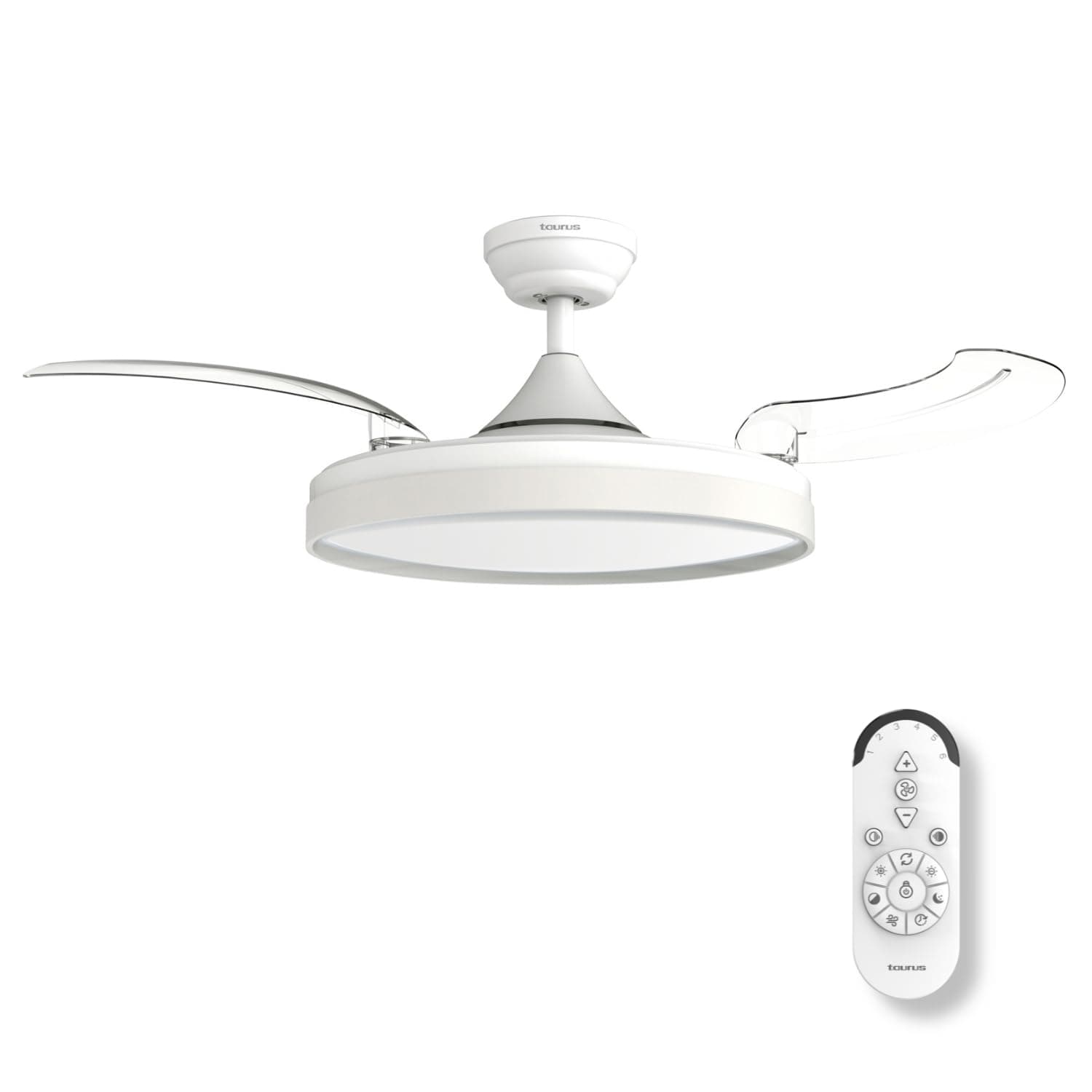 Taurus Ventilador de Techo con Aspas Retráctiles y Luz LED Regulable 36W | Motor DC Ultrasilencioso 30W | Ventilador de 107 cm con 6 Velocidades, Modo Invierno-Verano y Mando a Distancia