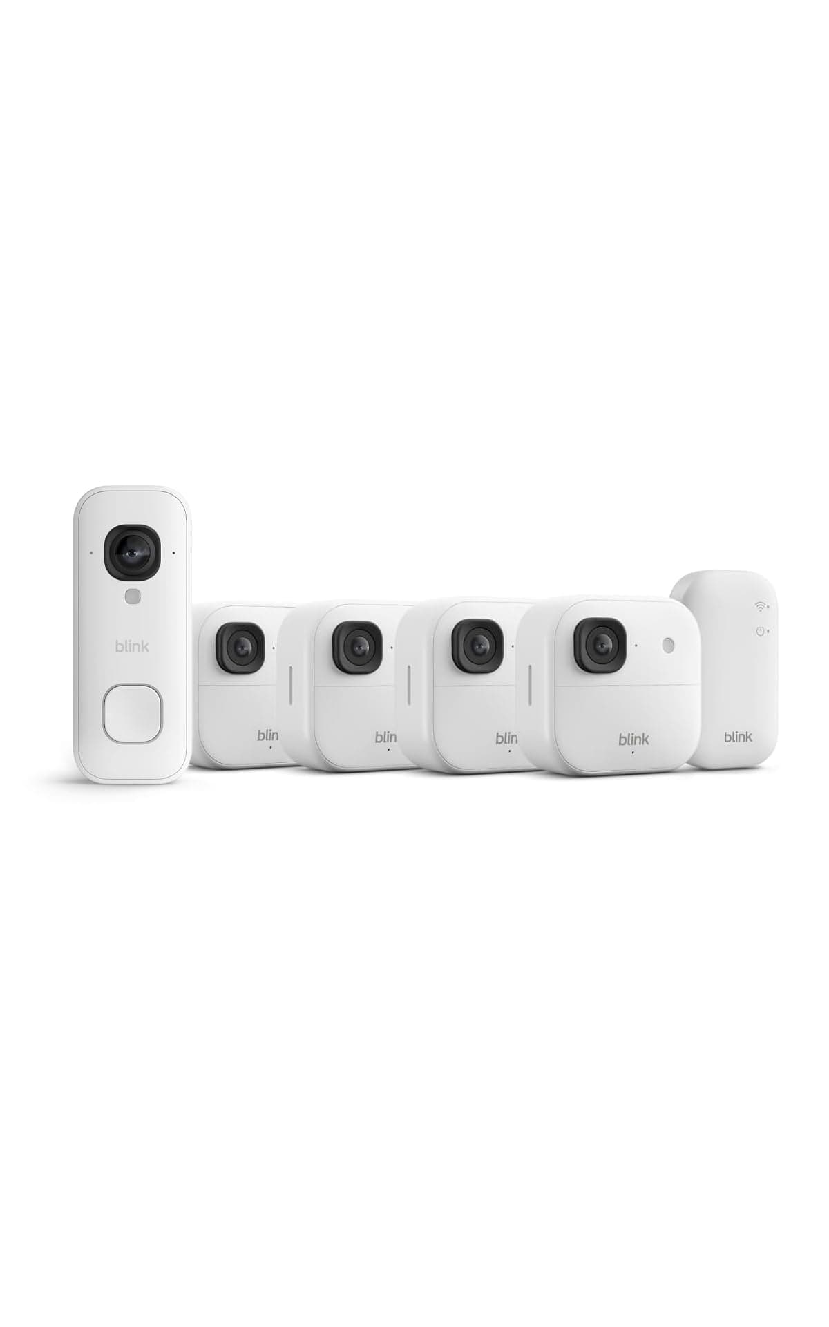 Videocamera esterna 2K+ Blink (ultimo modello) + Blink Videocitofono cablato 2K+ (ultimo modello) — Sistema da 4 videocamera, bianco