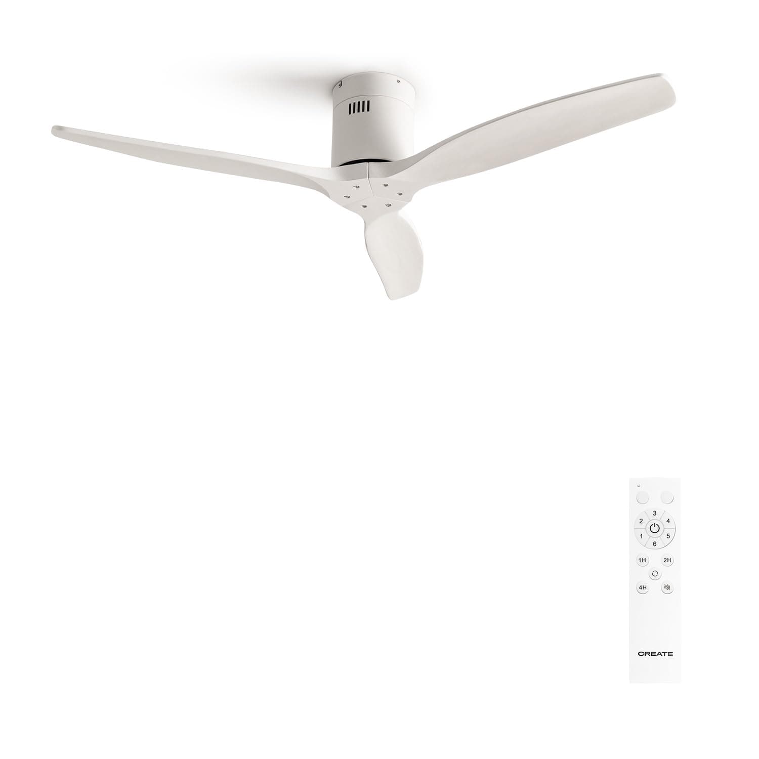 CREATE / WINDCALM M/Ventilateur de plafond ABS avec télécommande blanc / 40W, Silencieux, Ø132 cm, 6 vitesses, minuterie, été-hiver, double hauteur