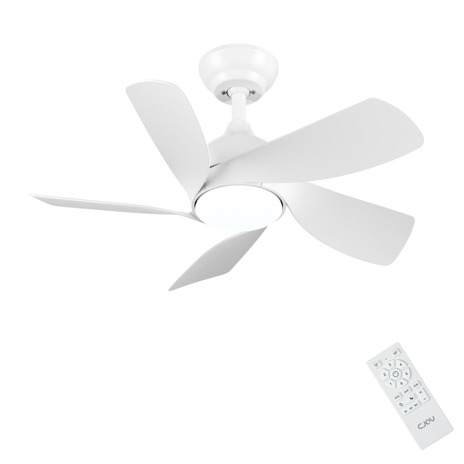 CJOY 76cm Ventilador de Techo con Luz Blanco Silencioso, Ventiladores de Techo con Luz y Mando, Lampara Ventilador Techo 5 Palas, Memoria 3 CCT, Regulable, 6 Velocidades, Reversible para el Dormitorio