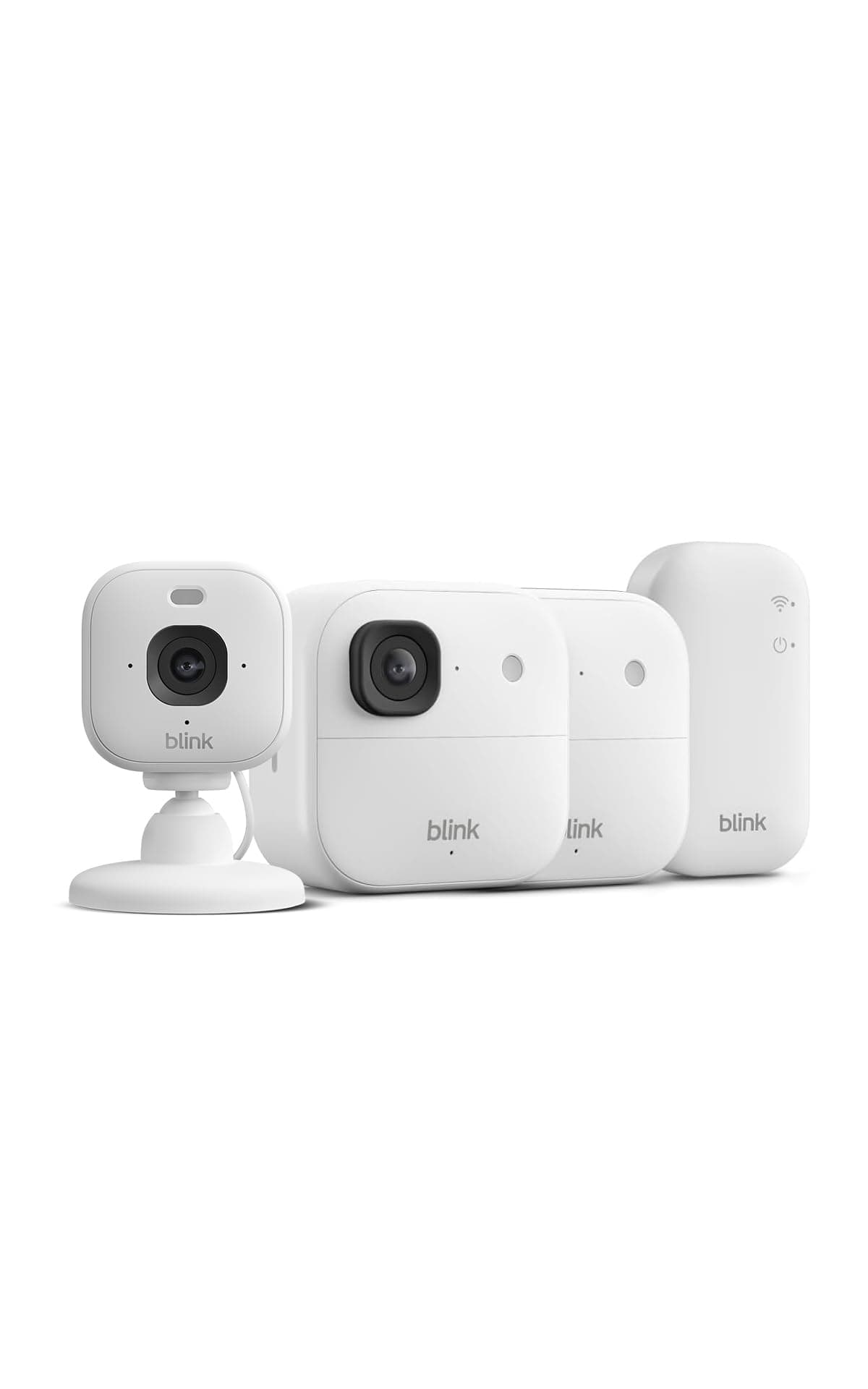 Videocamera esterna 2K+ Blink con Videocamera Mini 2K+ Blink (ultimo modello), Bianco, Modulo di sincronizzazione di base incluso