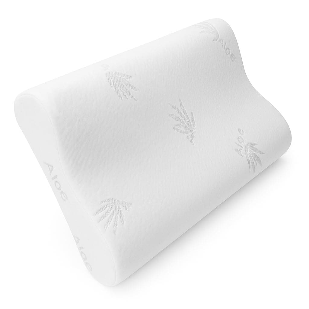 DUÉRMETE ONLINE - Almohada Cervical y Cuello Viscoelástica Cojín Ortopédico para Dormir, Antiácaros Antialérgico y Transpirable Ideal para Dolores de Cuello, Funda Aloe Vera Extraíble y Lavable